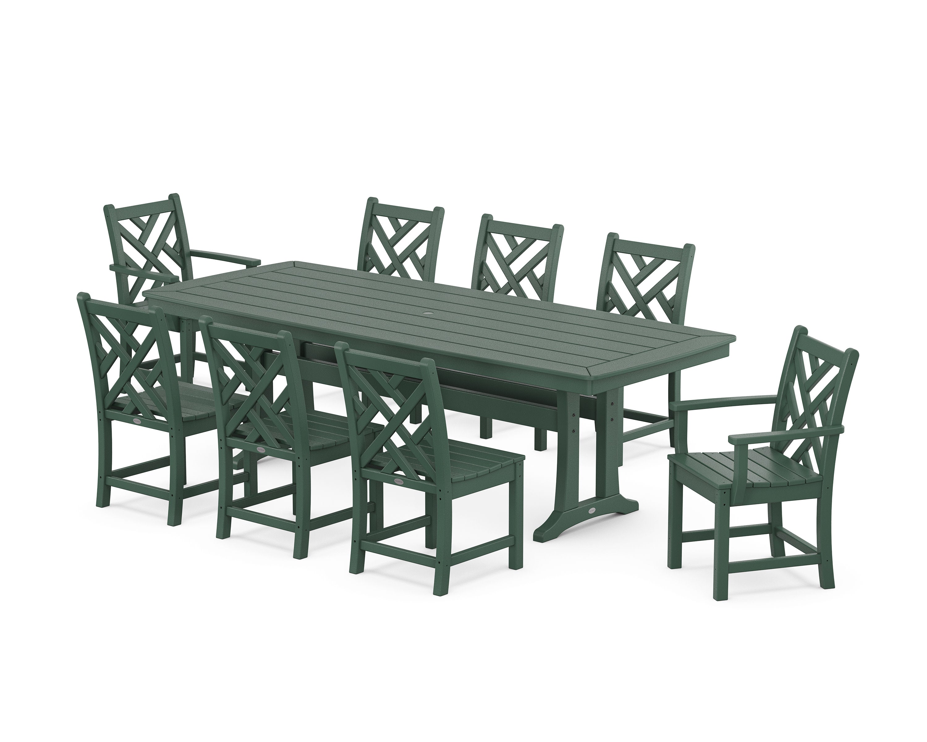Chippendale 9-Piece Dining Set with Trestle Legs in Green