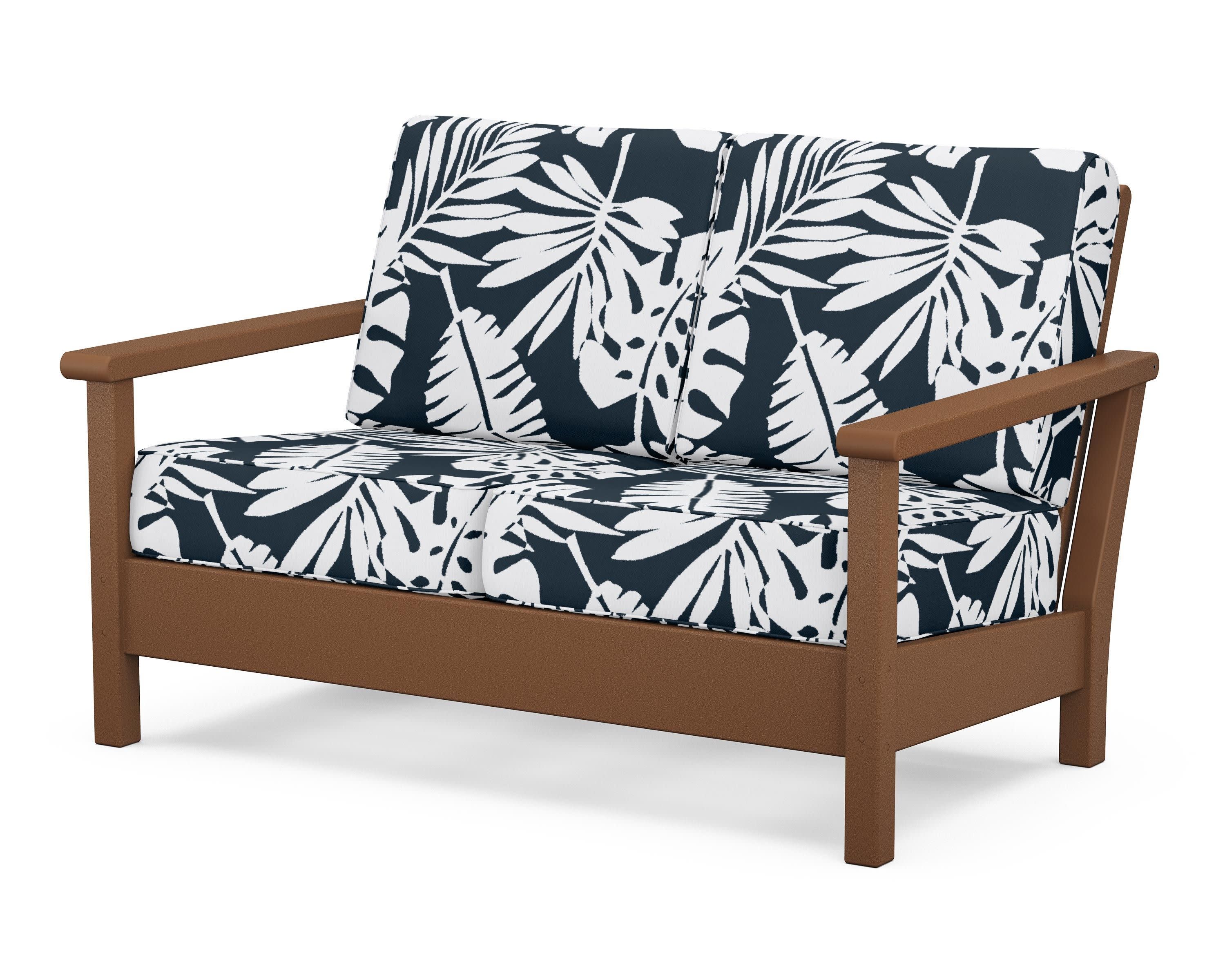 Harbour Deep Seating Loveseat in Teak / Leaf Marine Indigo