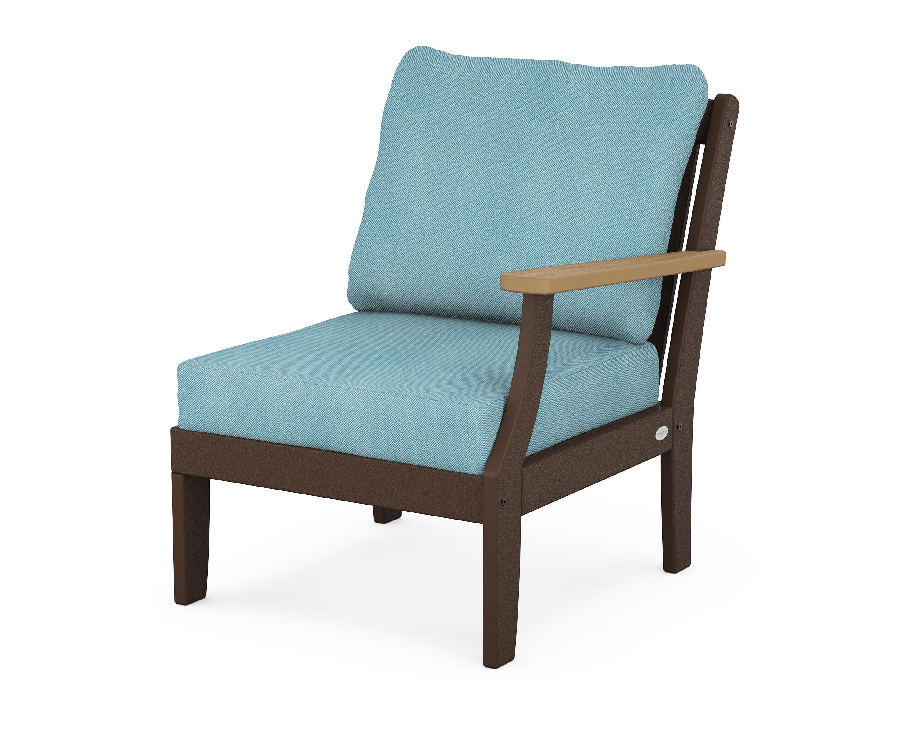 Braxton Modular Right Arm Chair in Mahogany / Natural / Lattice Sky Blue