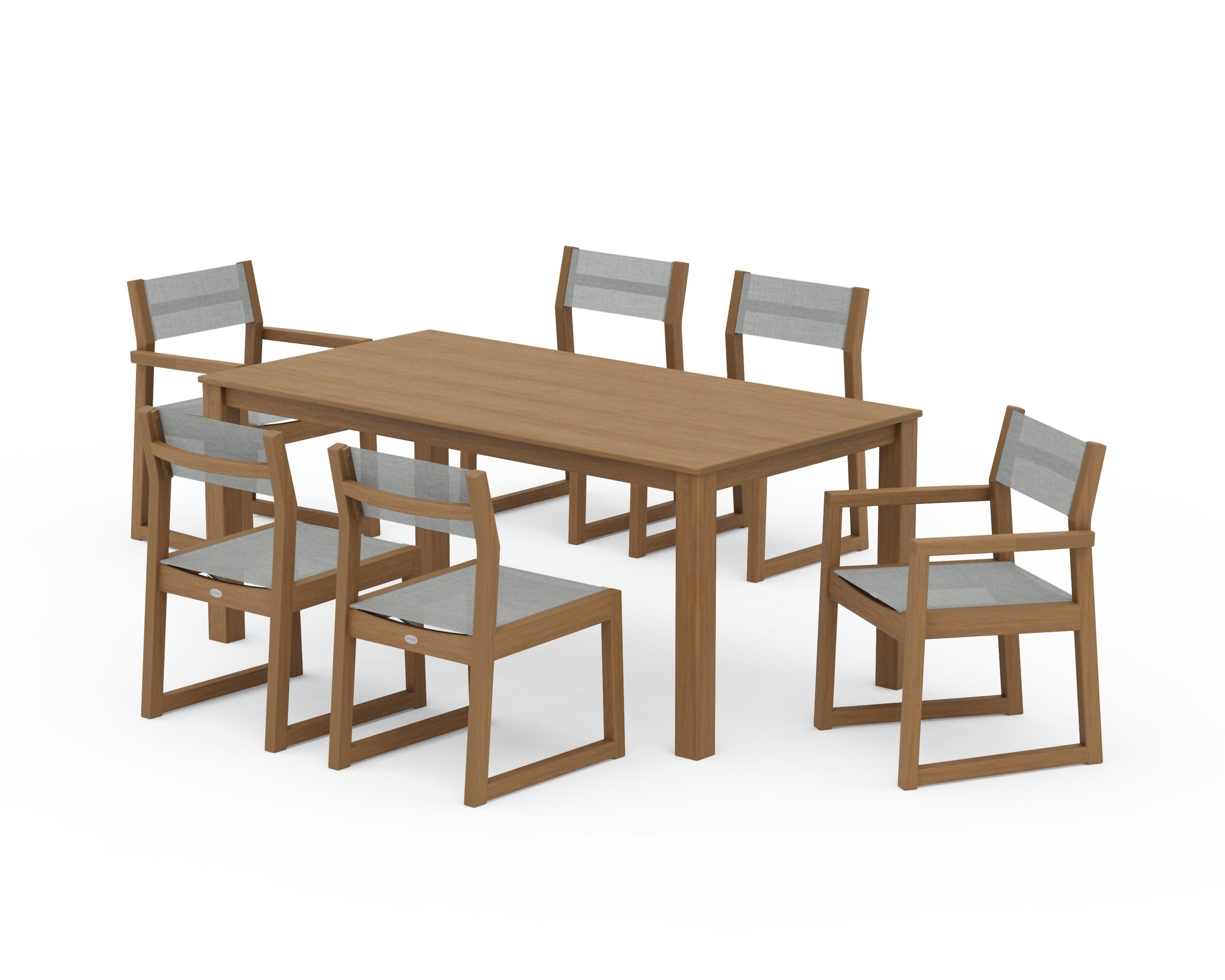 EDGE Sling 7-Piece Parsons Dining Set in Natural / Metallic Sling