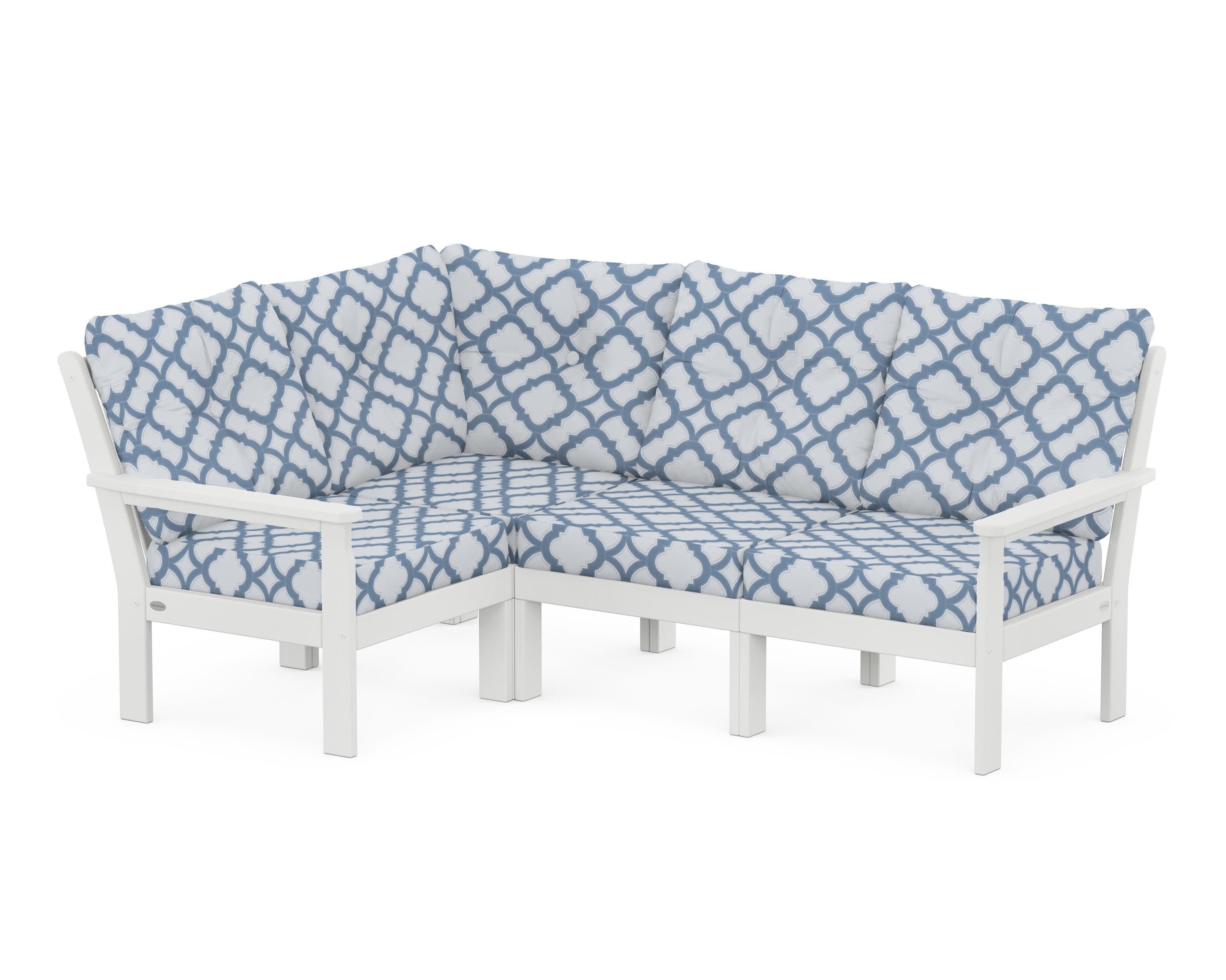 Vineyard 4-Piece Sectional in White / Trellis Sky Blue