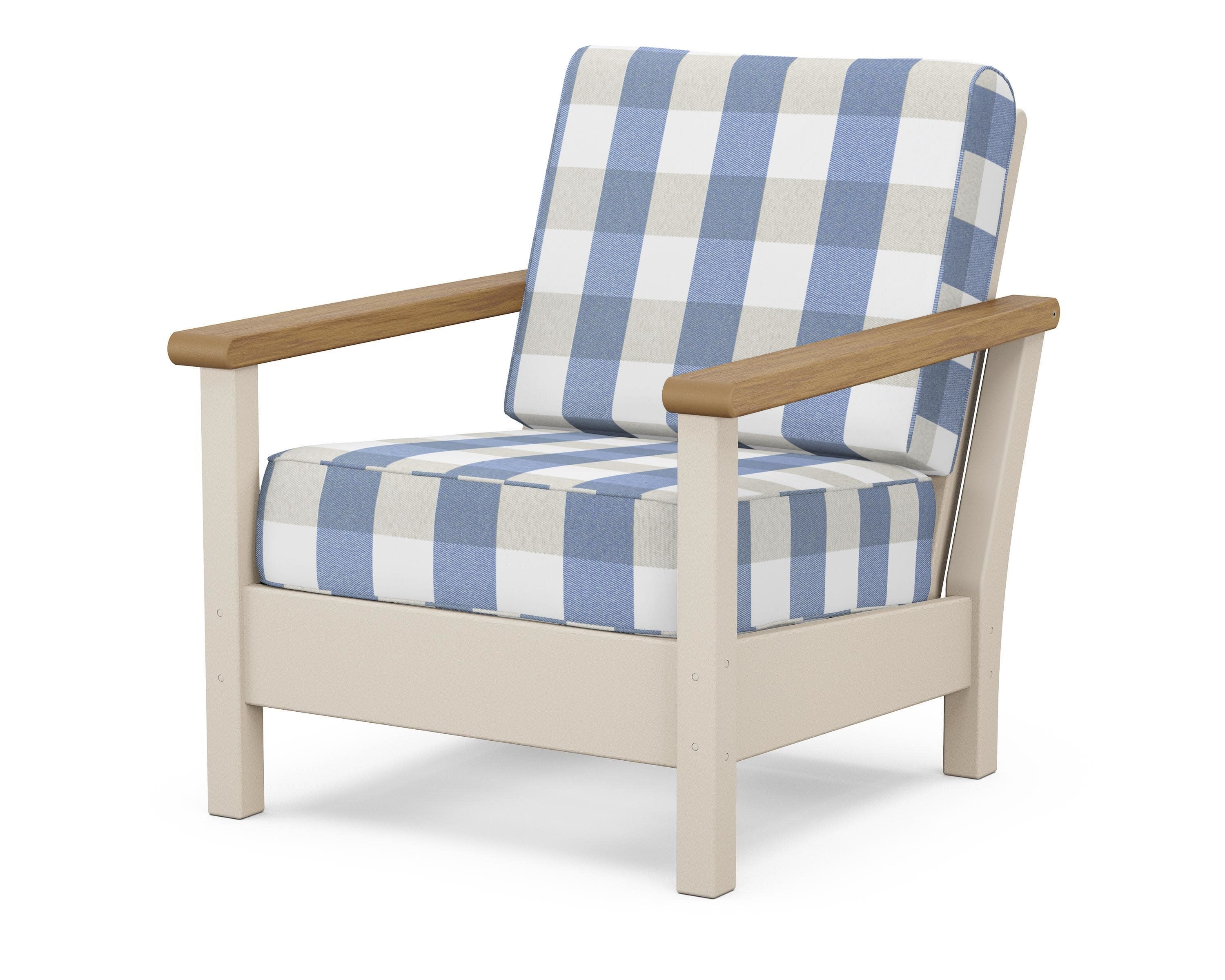 Harbour Deep Seating Chair in Sand / Natural / Buffalo Plaid Sky Blue