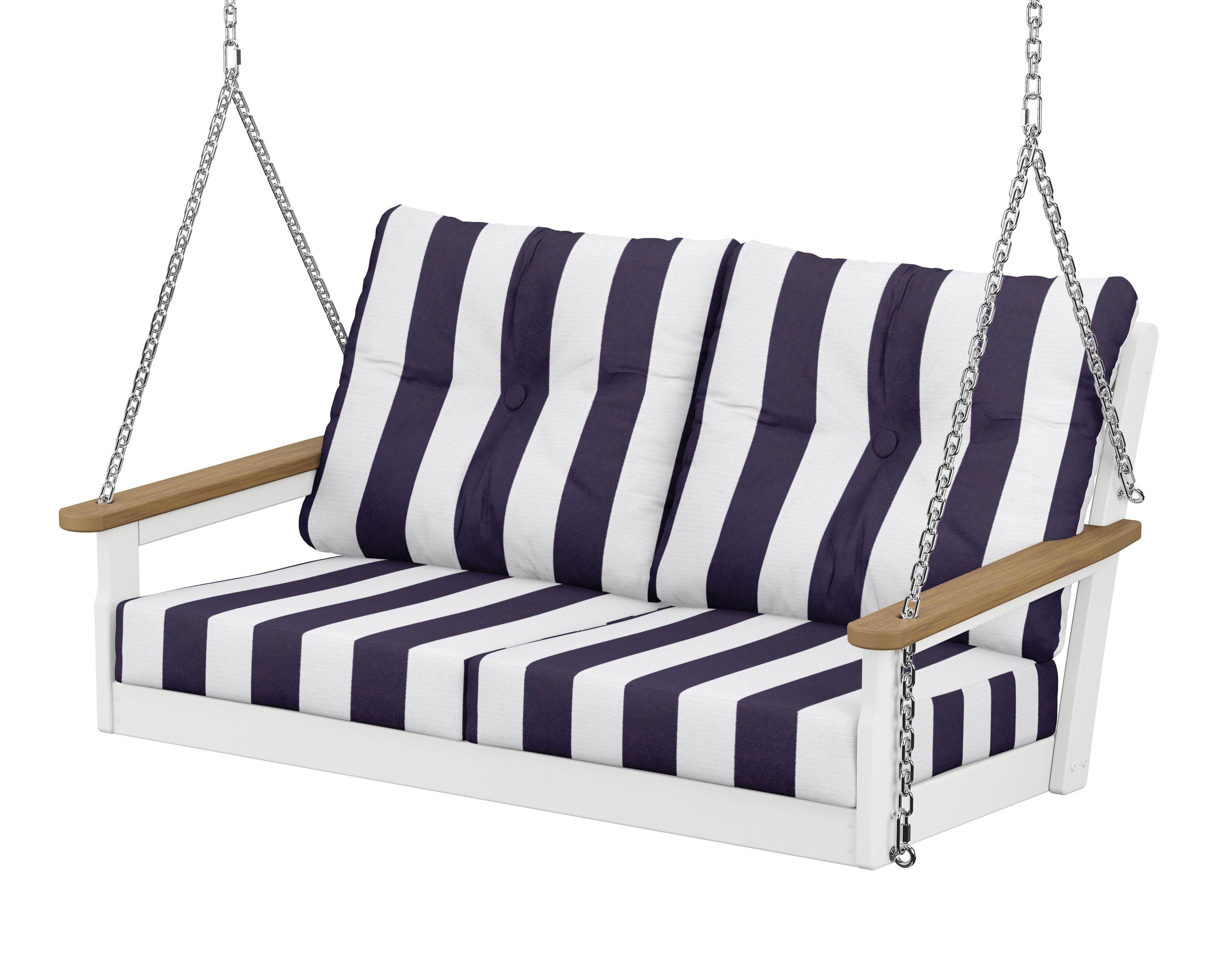 Vineyard Deep Seating Swing in White / Natural / Cabana Stripe Navy