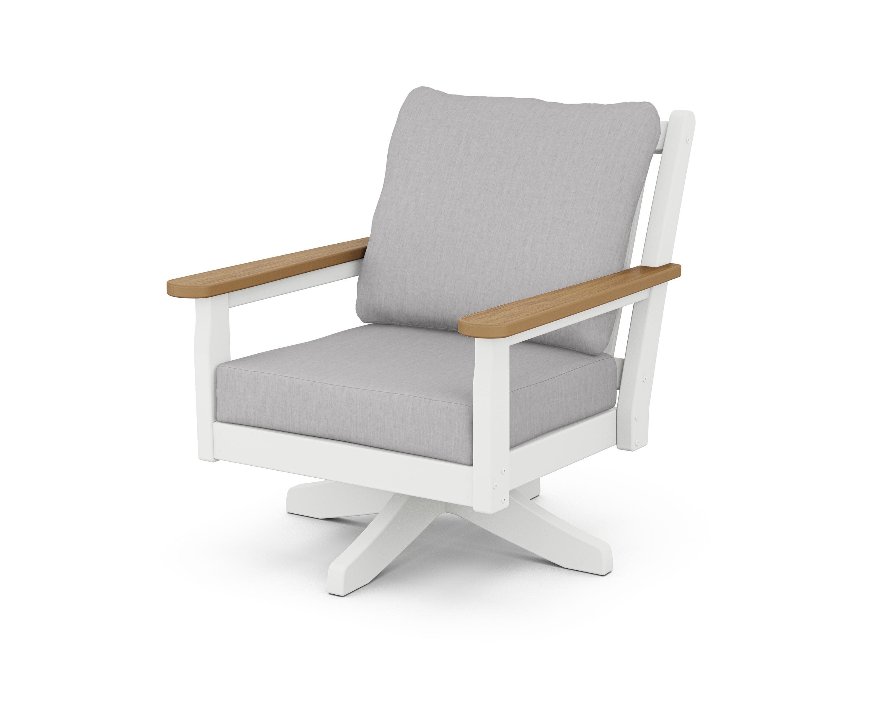 Chippendale Deep Seating Swivel Chair in White / Natural / Granite