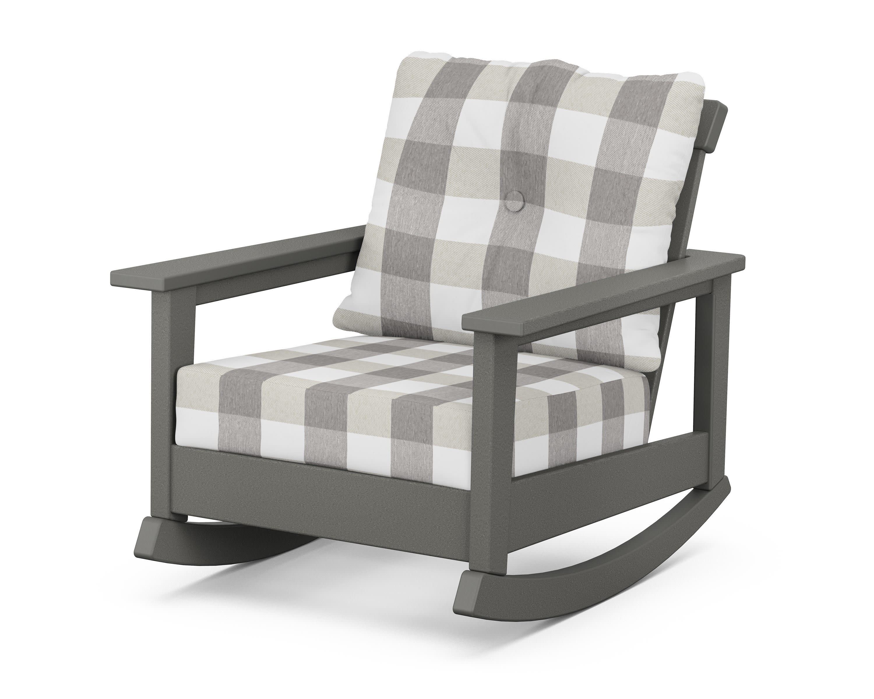 Prescott Deep Seating Rocking Chair in Slate Grey / Buffalo Plaid Grey Mist