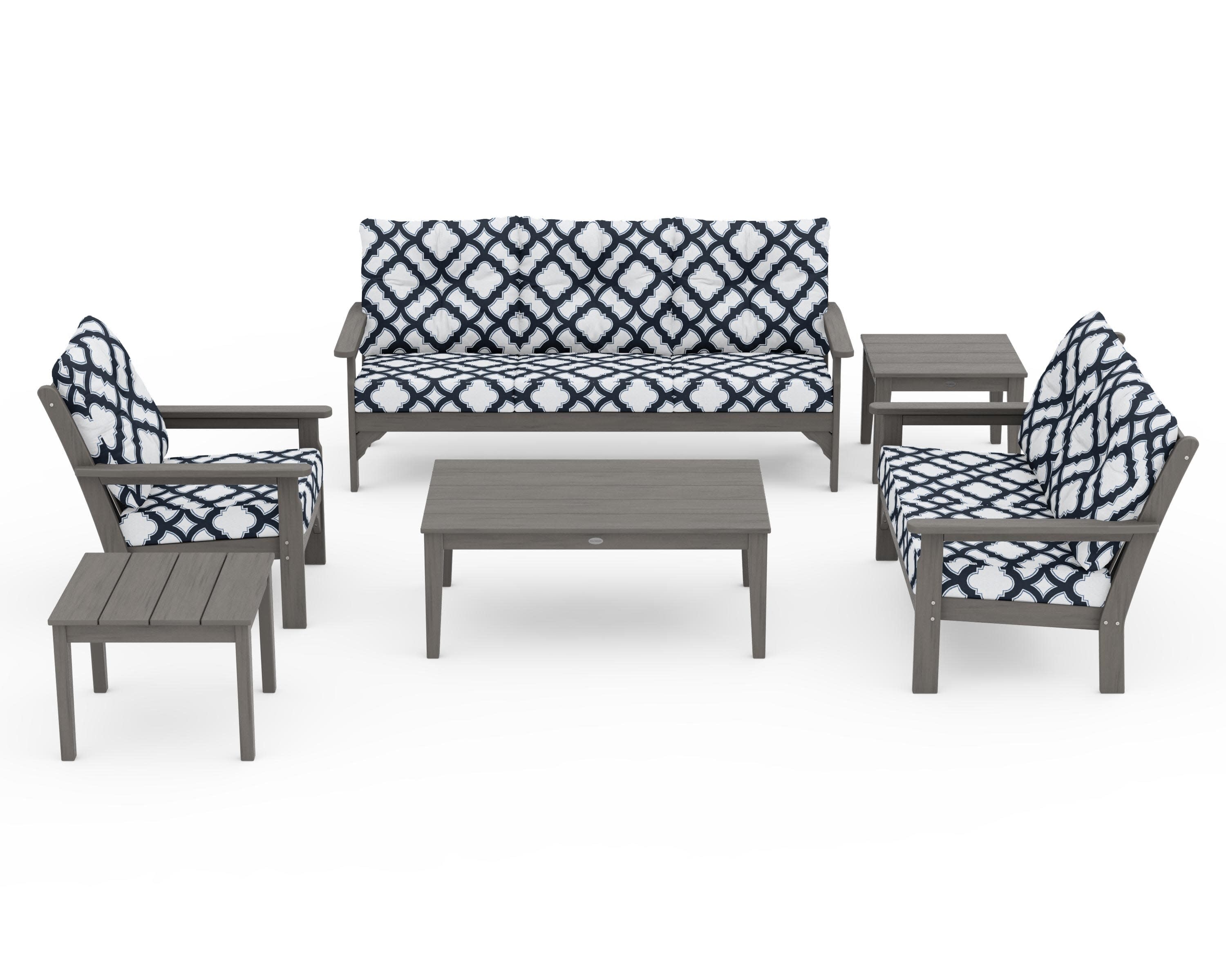 Vineyard 6-Piece Deep Seating Set in Driftwood / Trellis Marine Indigo