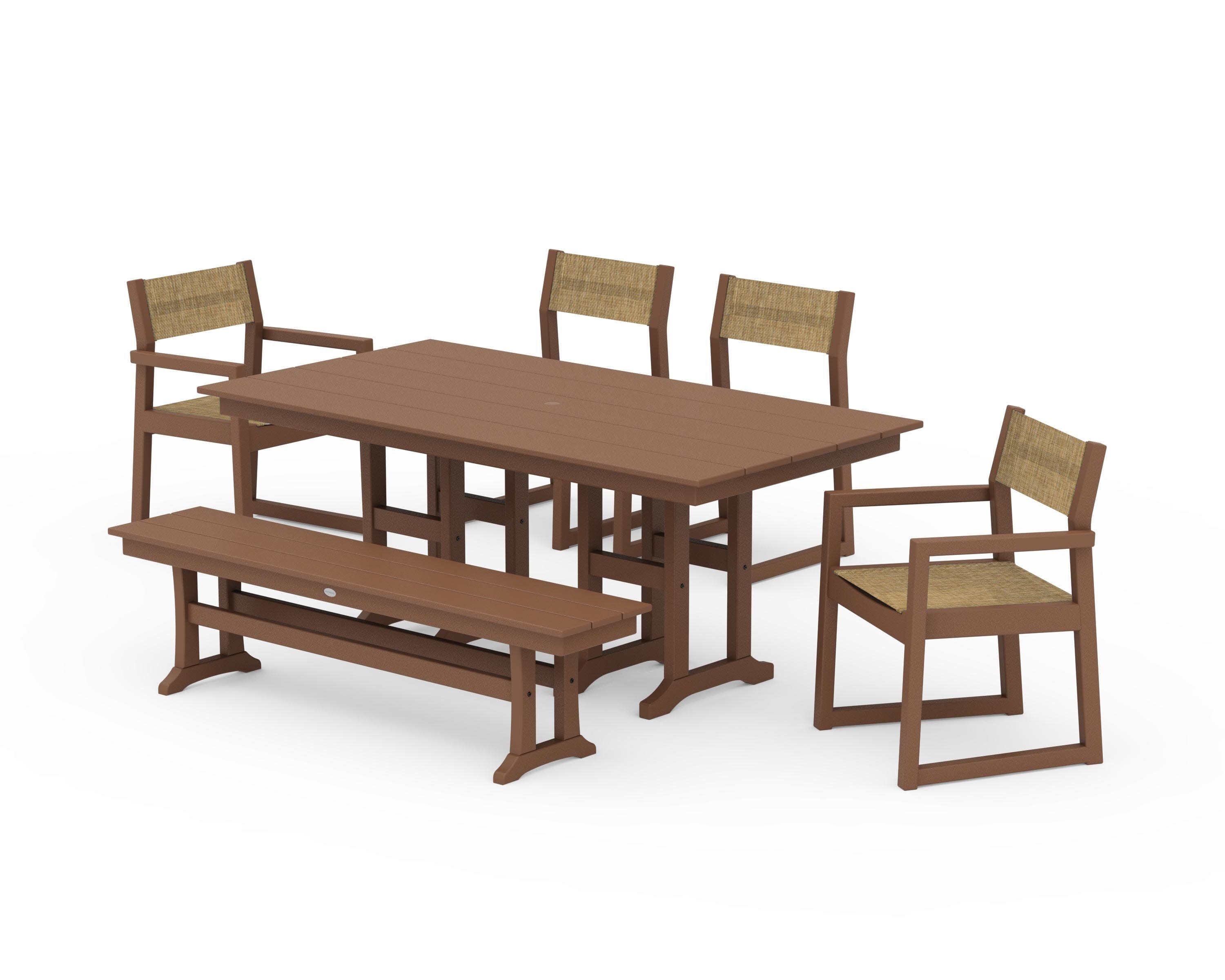 EDGE Sling 6-Piece Farmhouse Dining Set in Teak / Burlap Sling
