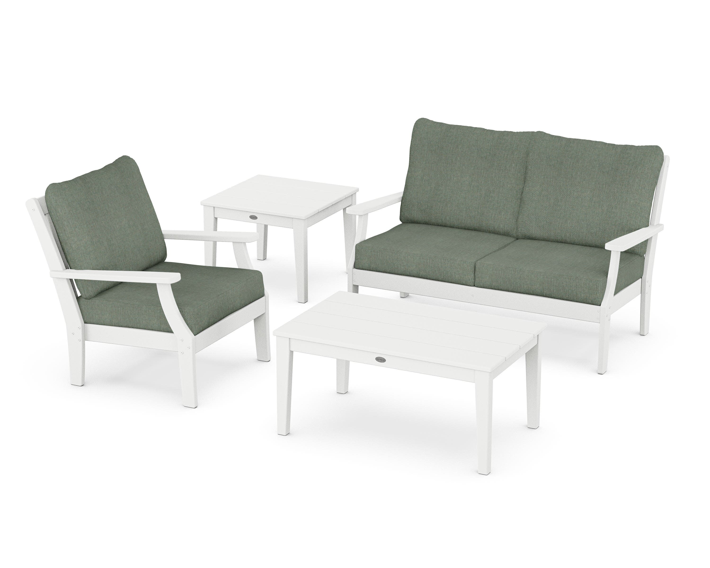 Braxton 4-Piece Deep Seating Set in White / Cast Sage