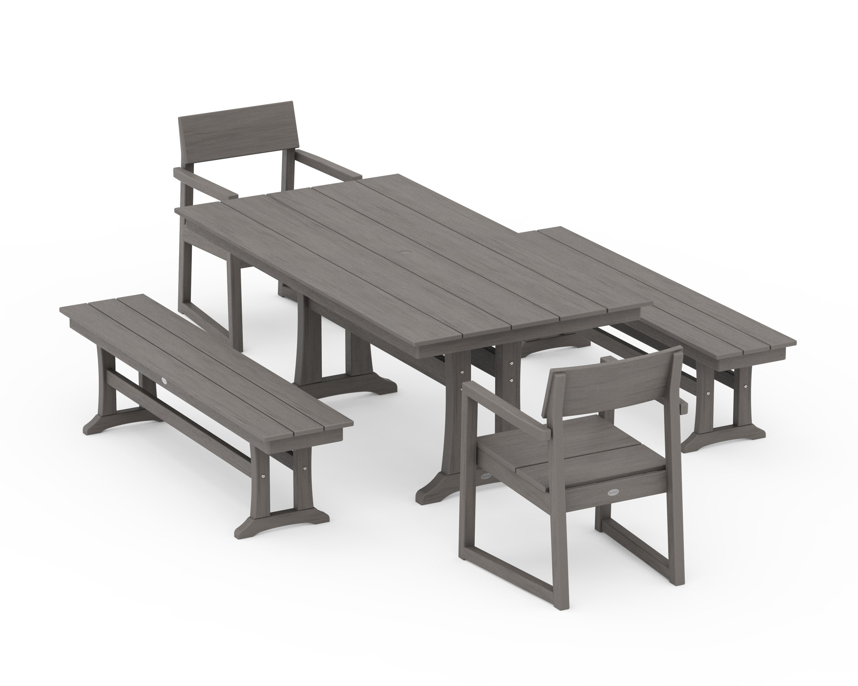 EDGE 5-Piece Farmhouse Dining Set With Trestle Legs in Driftwood