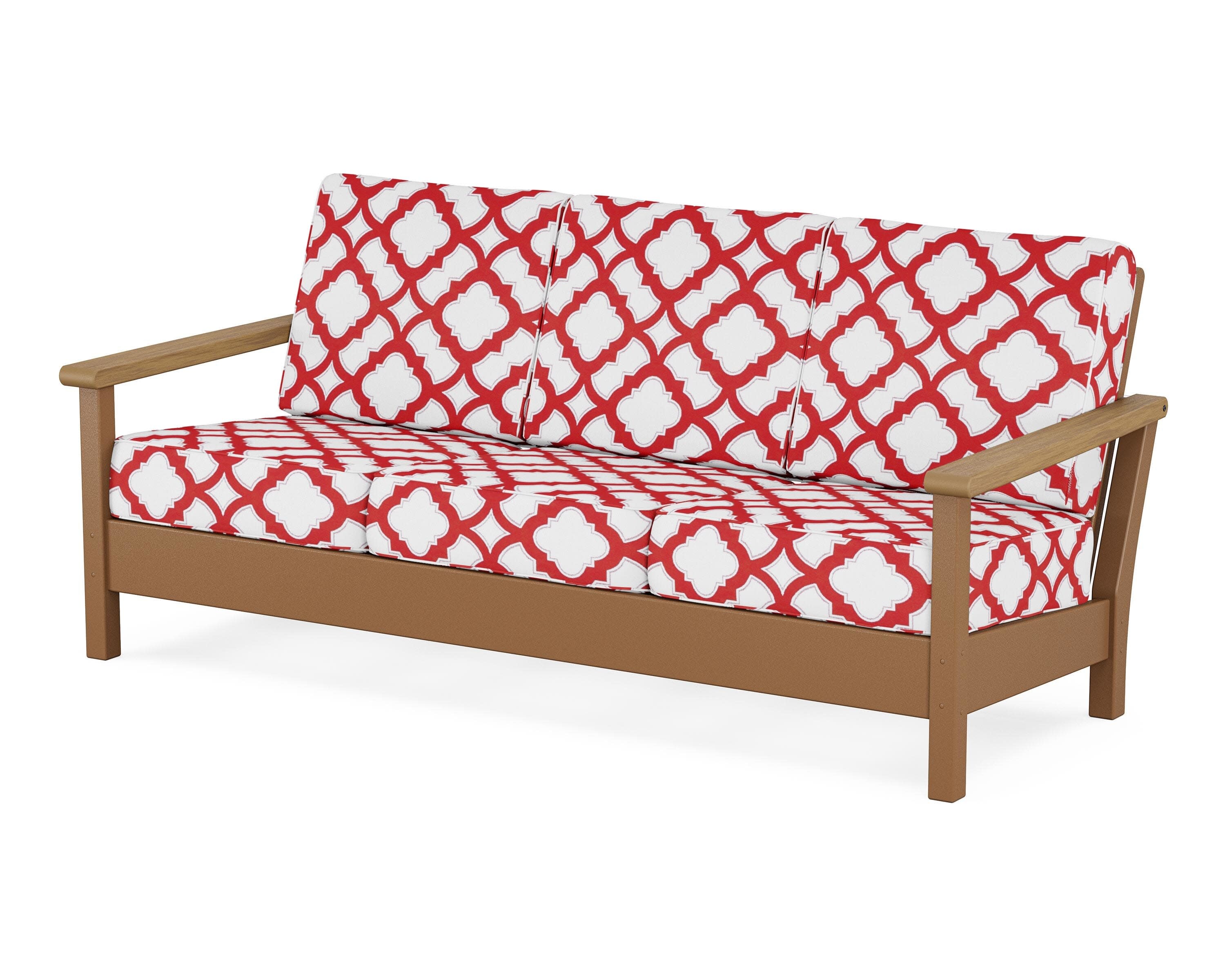 Harbour Deep Seating Sofa in Teak / Natural / Trellis Crimson