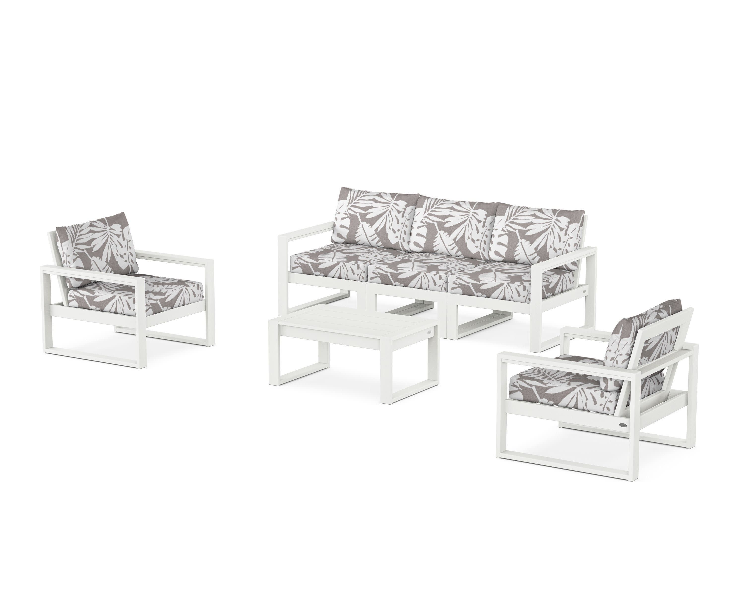 EDGE Sectional 4-Piece Deep Seating Set with Sofa in Vintage White / Leaf Grey Mist