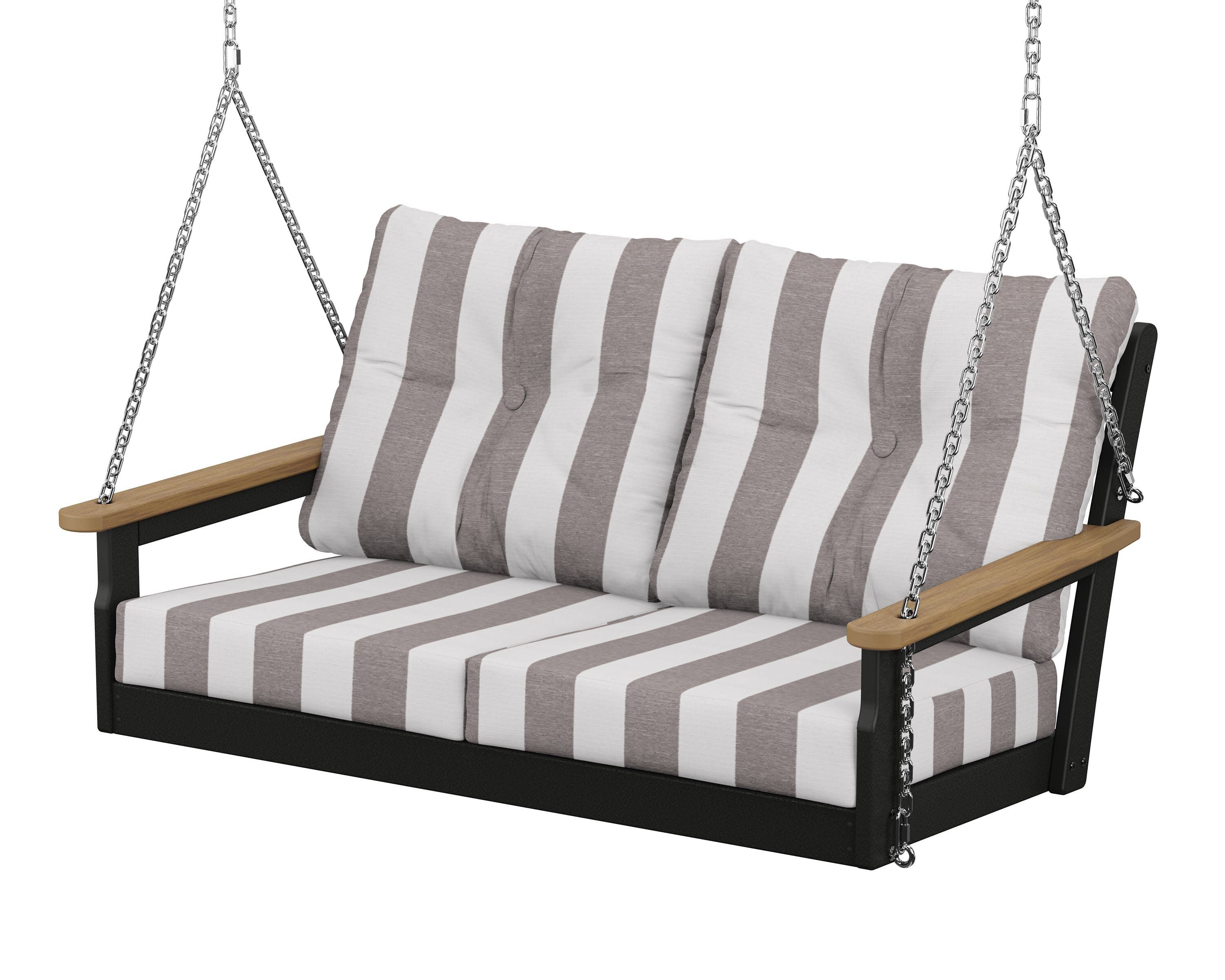 Vineyard Deep Seating Swing in Black / Natural / Cabana Stripe Grey Mist