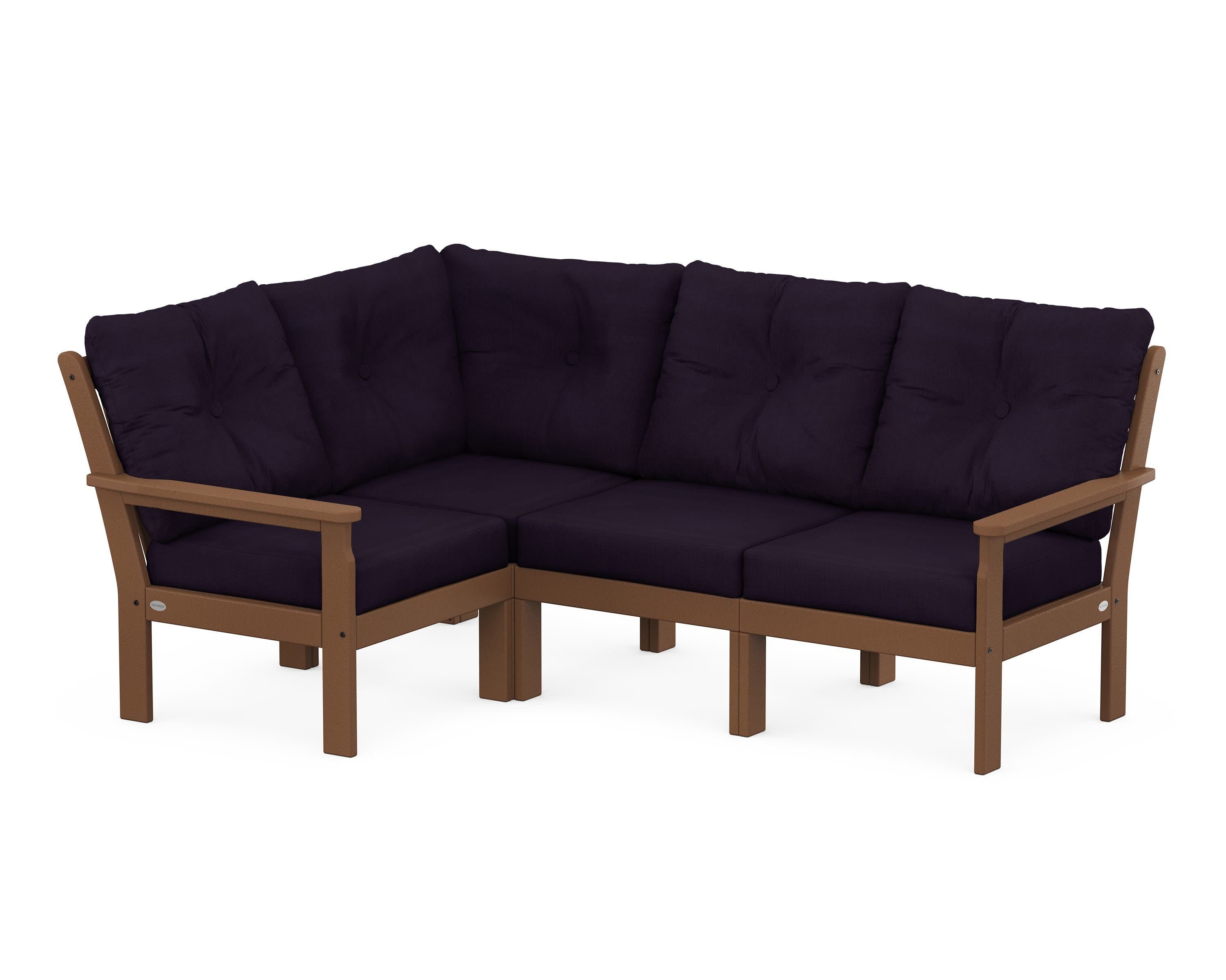 Vineyard 4-Piece Sectional in Teak / Navy Linen