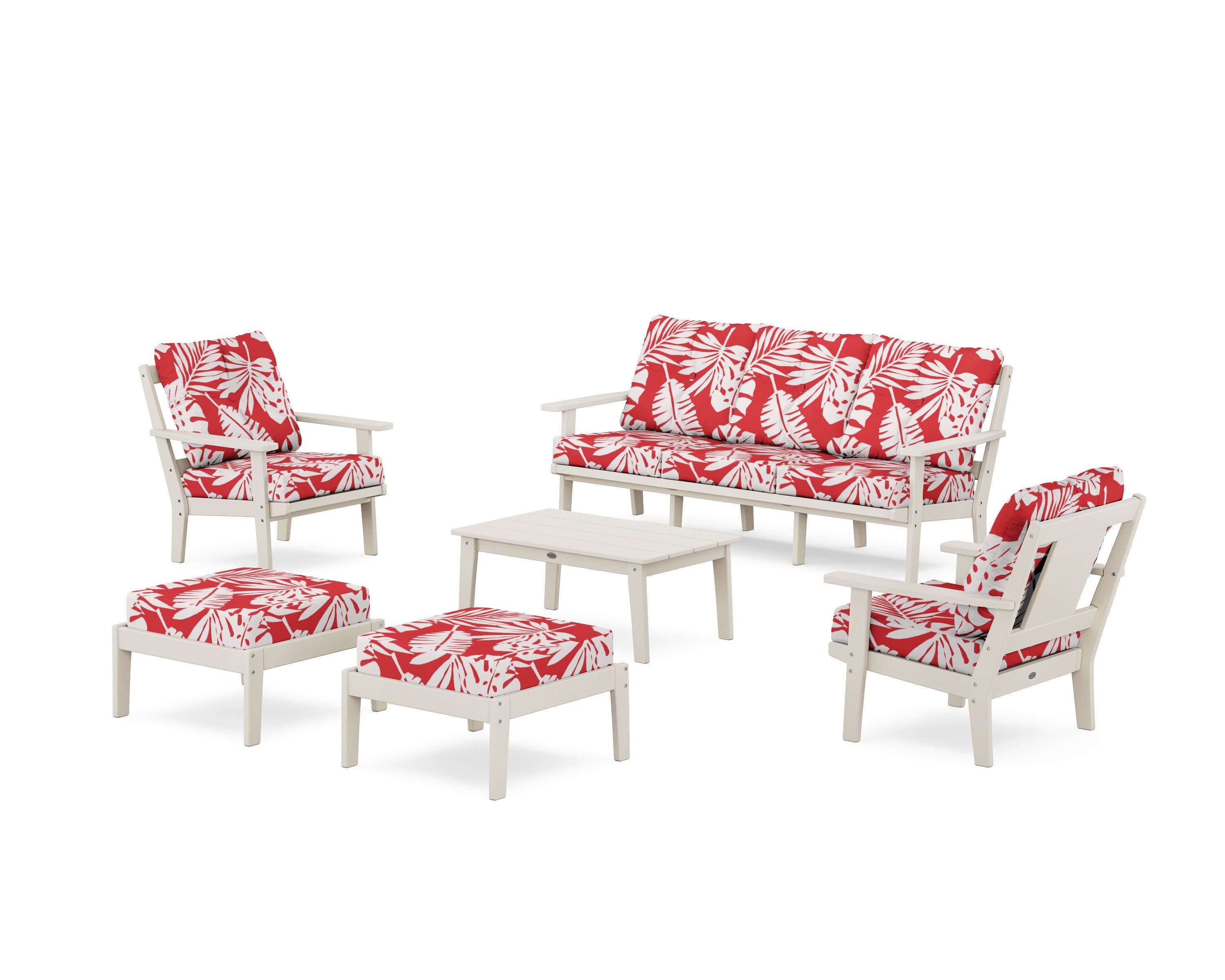 Prairie 6-Piece Lounge Sofa Set in Sand / Leaf Crimson