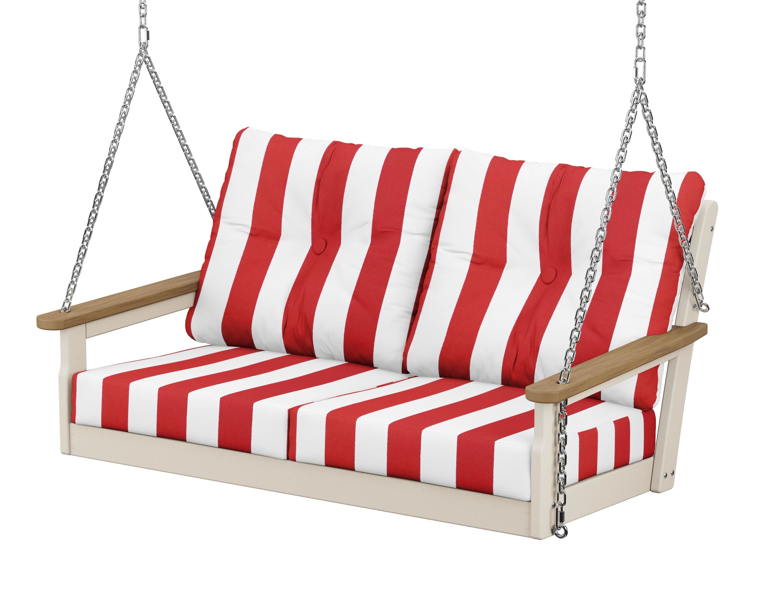 Vineyard Deep Seating Swing in Sand / Natural / Cabana Stripe Crimson