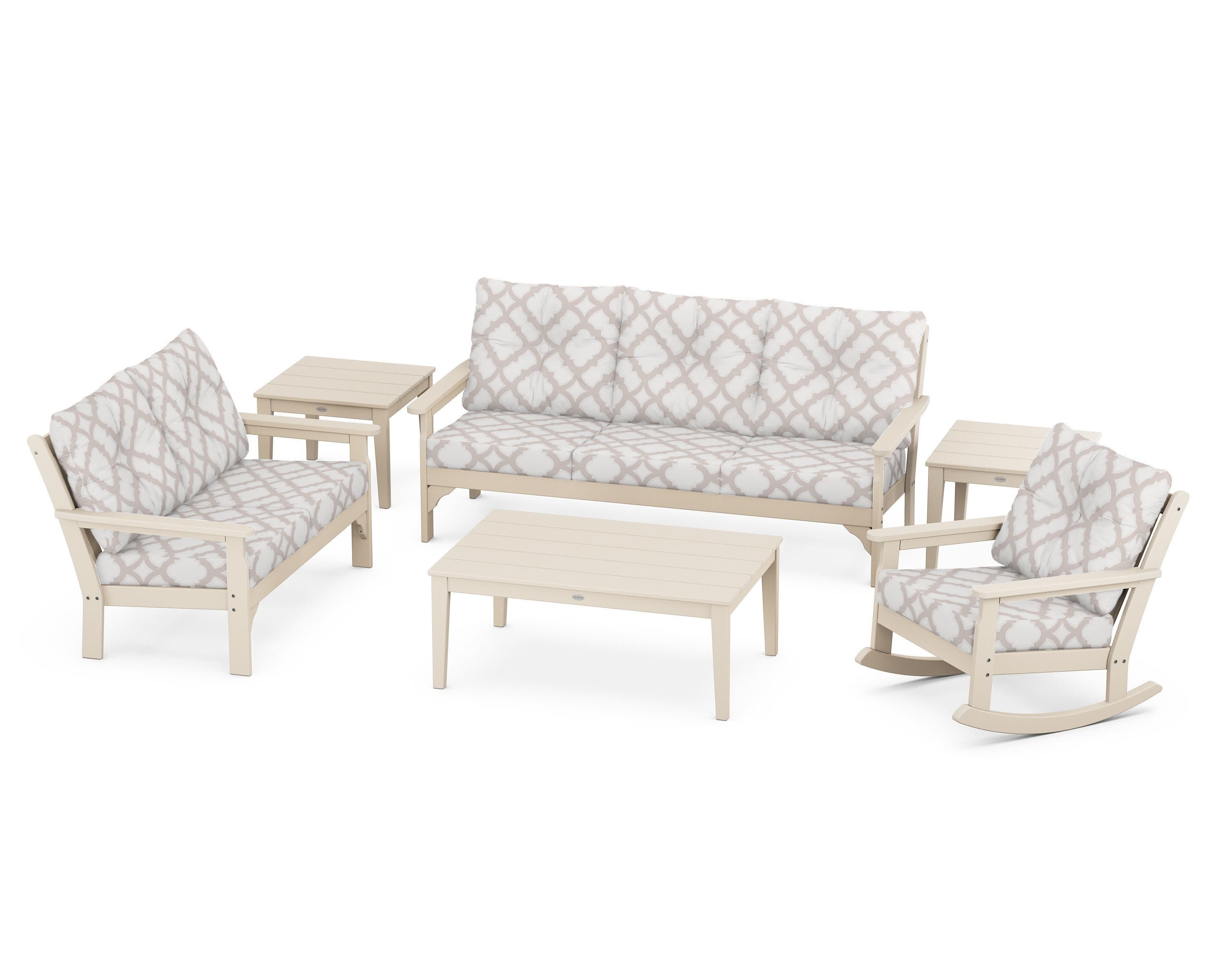 Vineyard 6-Piece Deep Seating Set in Sand / Trellis Dune Burlap