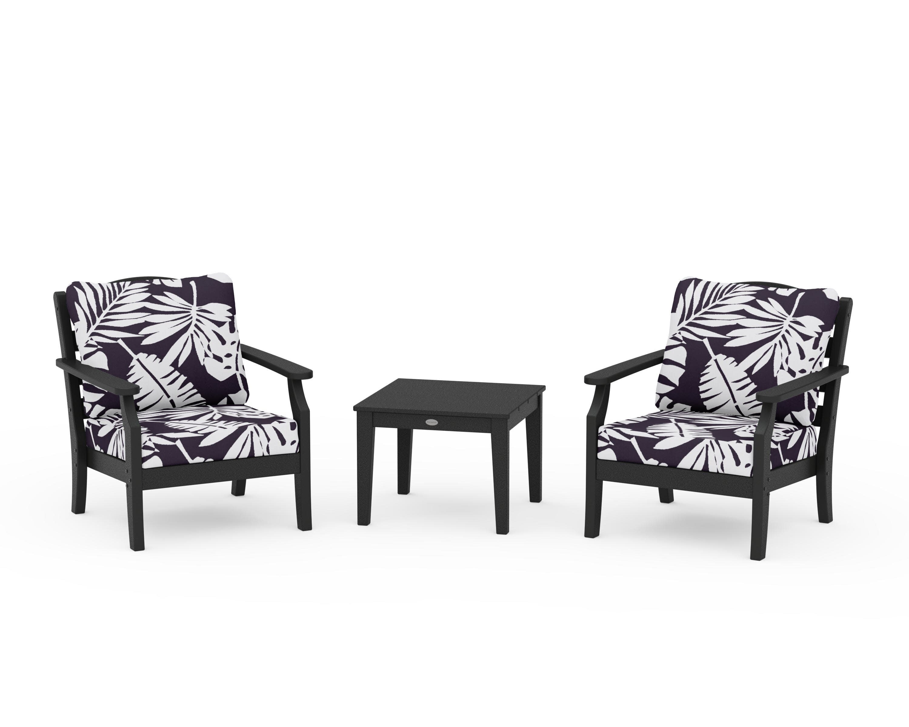 Savannah 3-Piece Deep Seating Set in Black / Leaf Navy