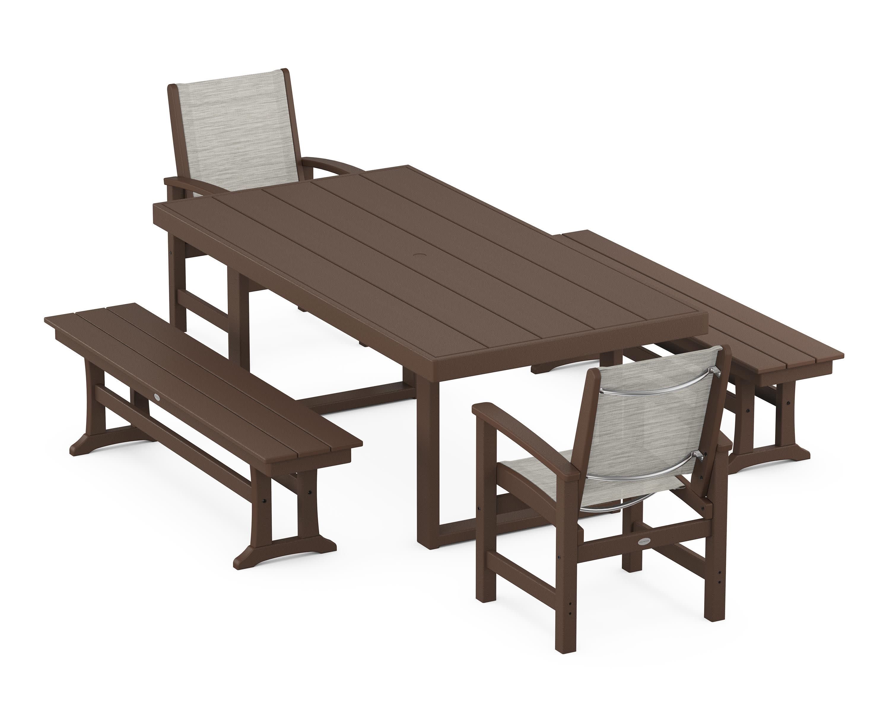 Coastal 5-Piece Dining Set with Trestle Legs in Mahogany / Birch Sling
