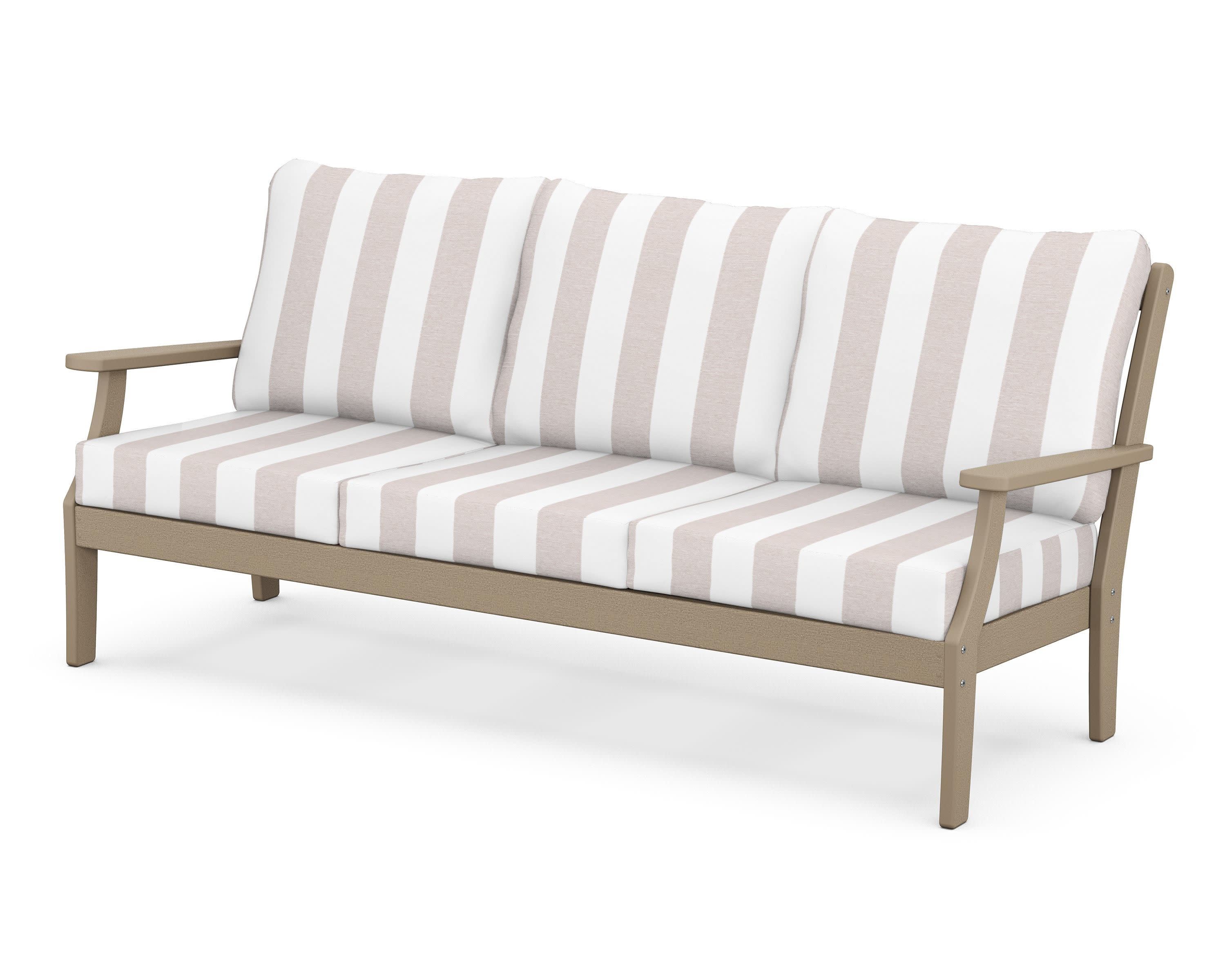 Braxton Deep Seating Sofa in Vintage Sahara / Cabana Stripe Dune Burlap