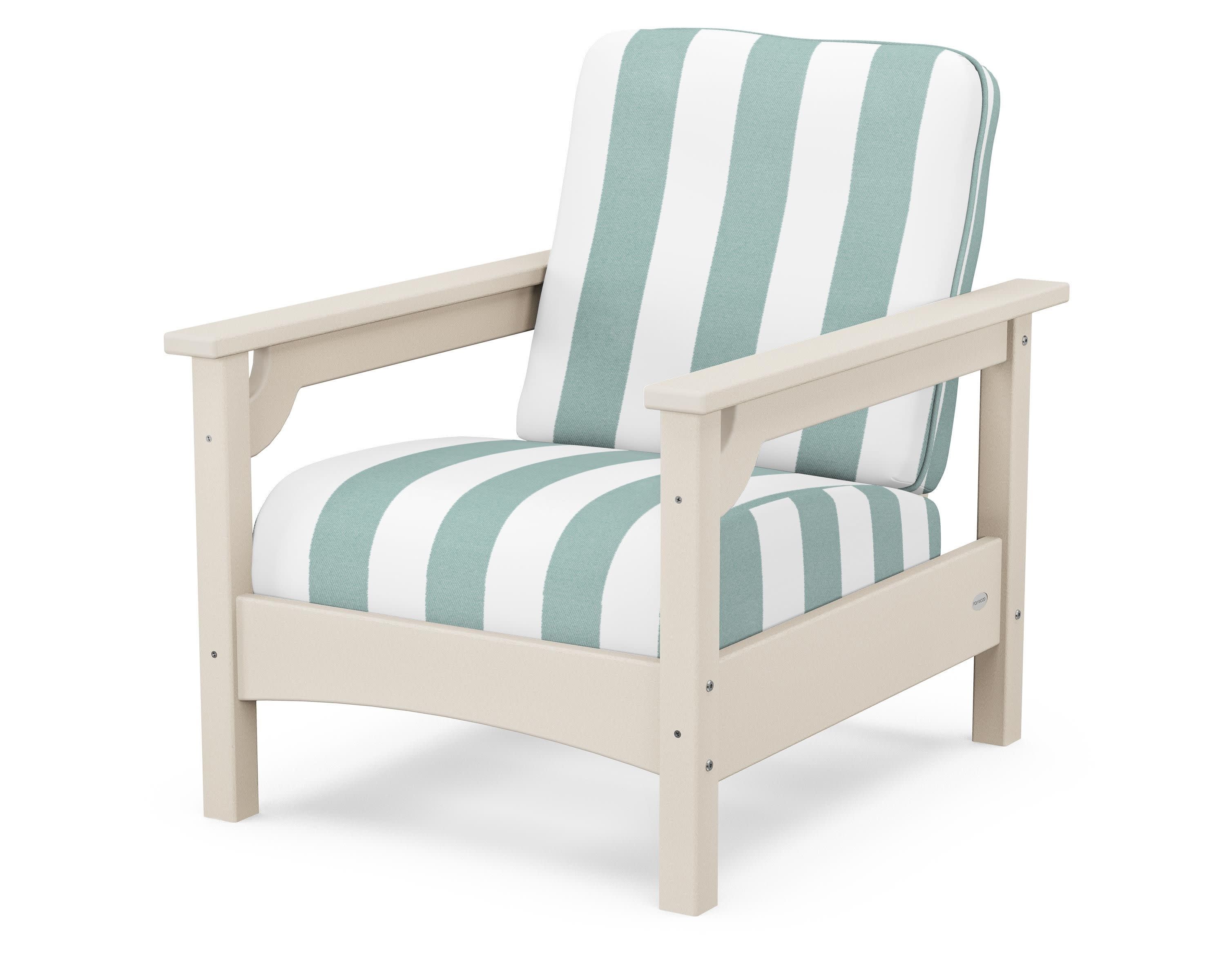 Club Chair in Sand / Cabana Stripe Glacier Spa