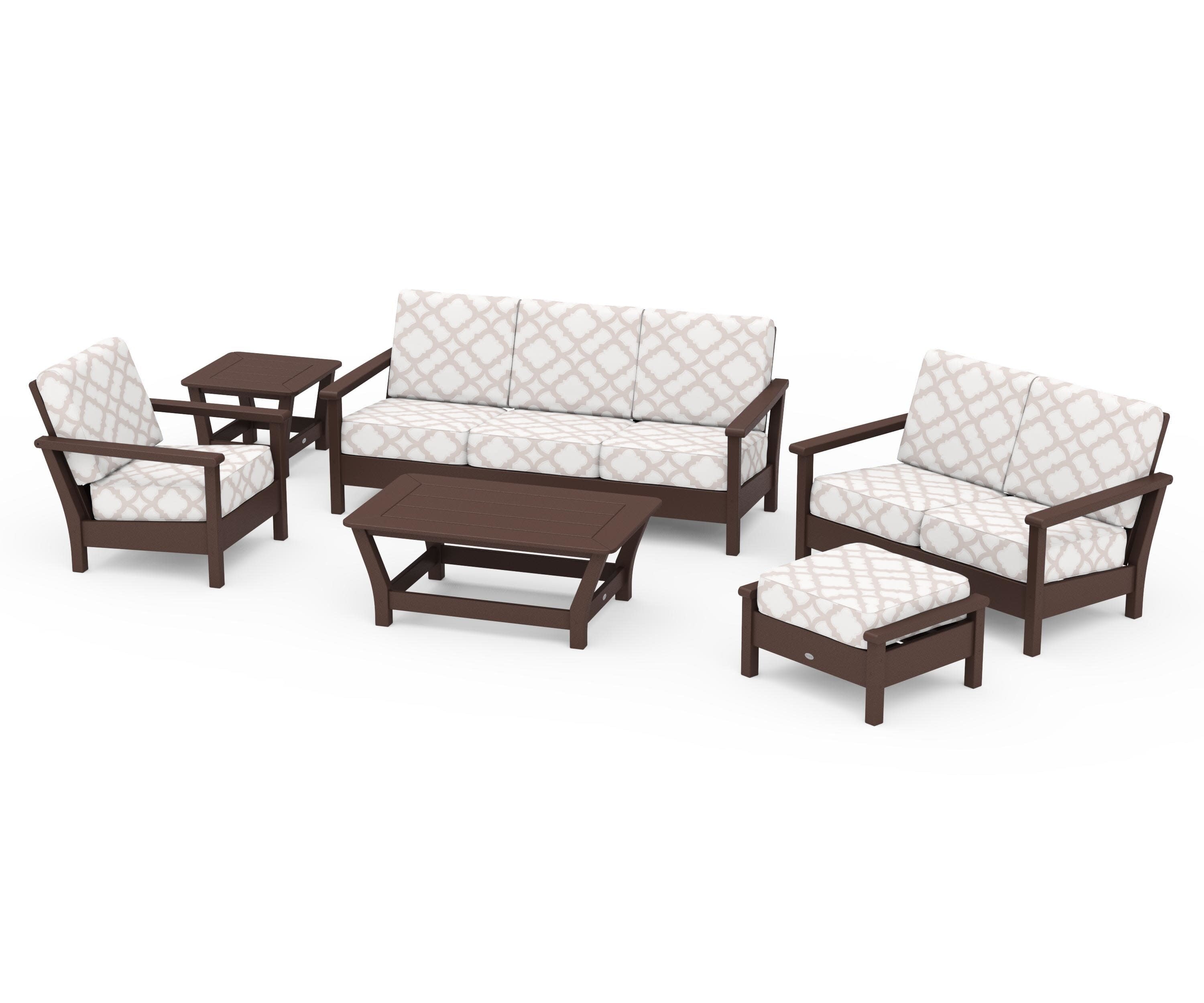 Harbour 6-Piece Outdoor Living Set in Mahogany / Trellis Dune Burlap
