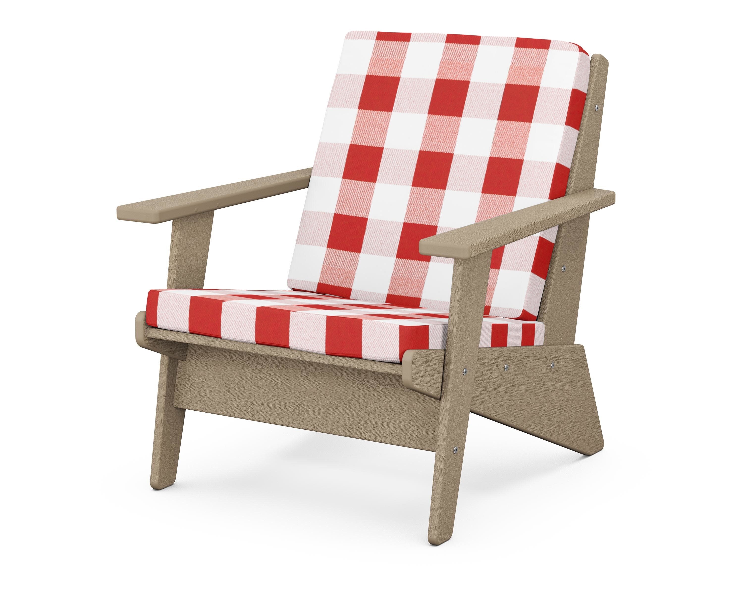 Riviera Modern Lounge Chair in Vintage Sahara / Buffalo Plaid Crimson