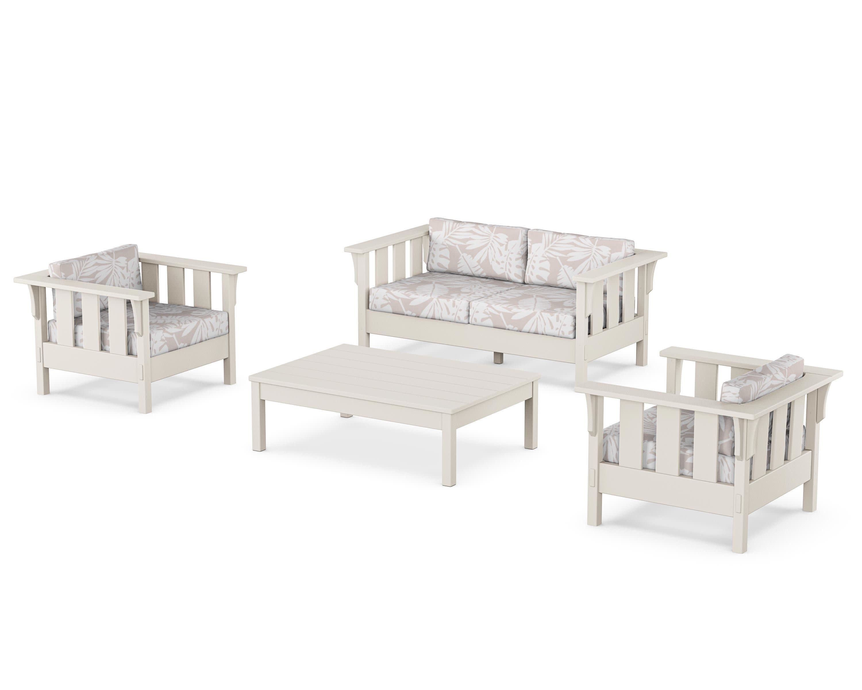 Acadia 4-Piece Deep Seating Set with Loveseat in Sand / Leaf Dune Burlap