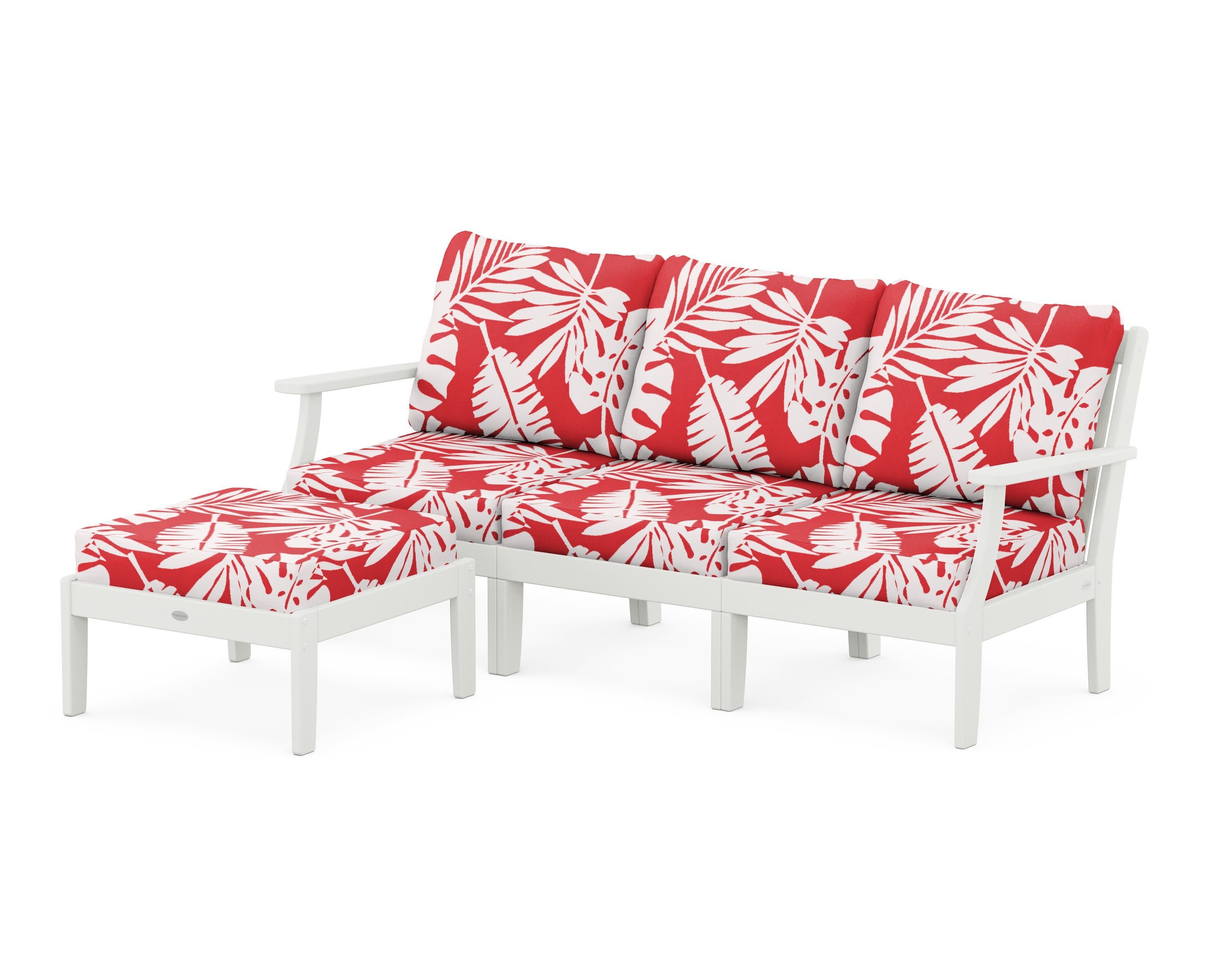 Braxton Modular 4-Piece Deep Seating Set with Ottoman in Vintage White / Leaf Crimson