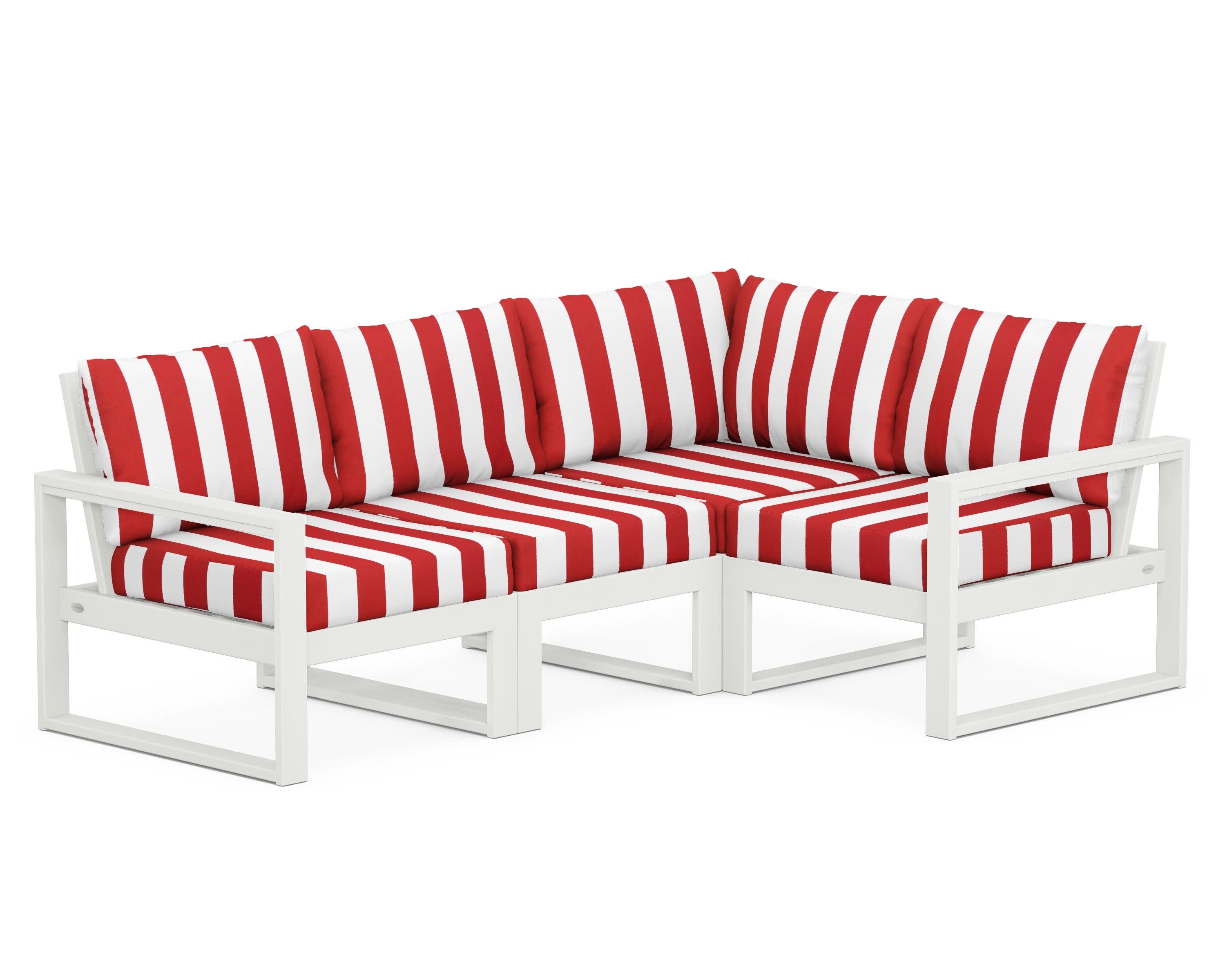 EDGE 4-Piece Modular Deep Seating Set in Vintage White / Cabana Stripe Crimson