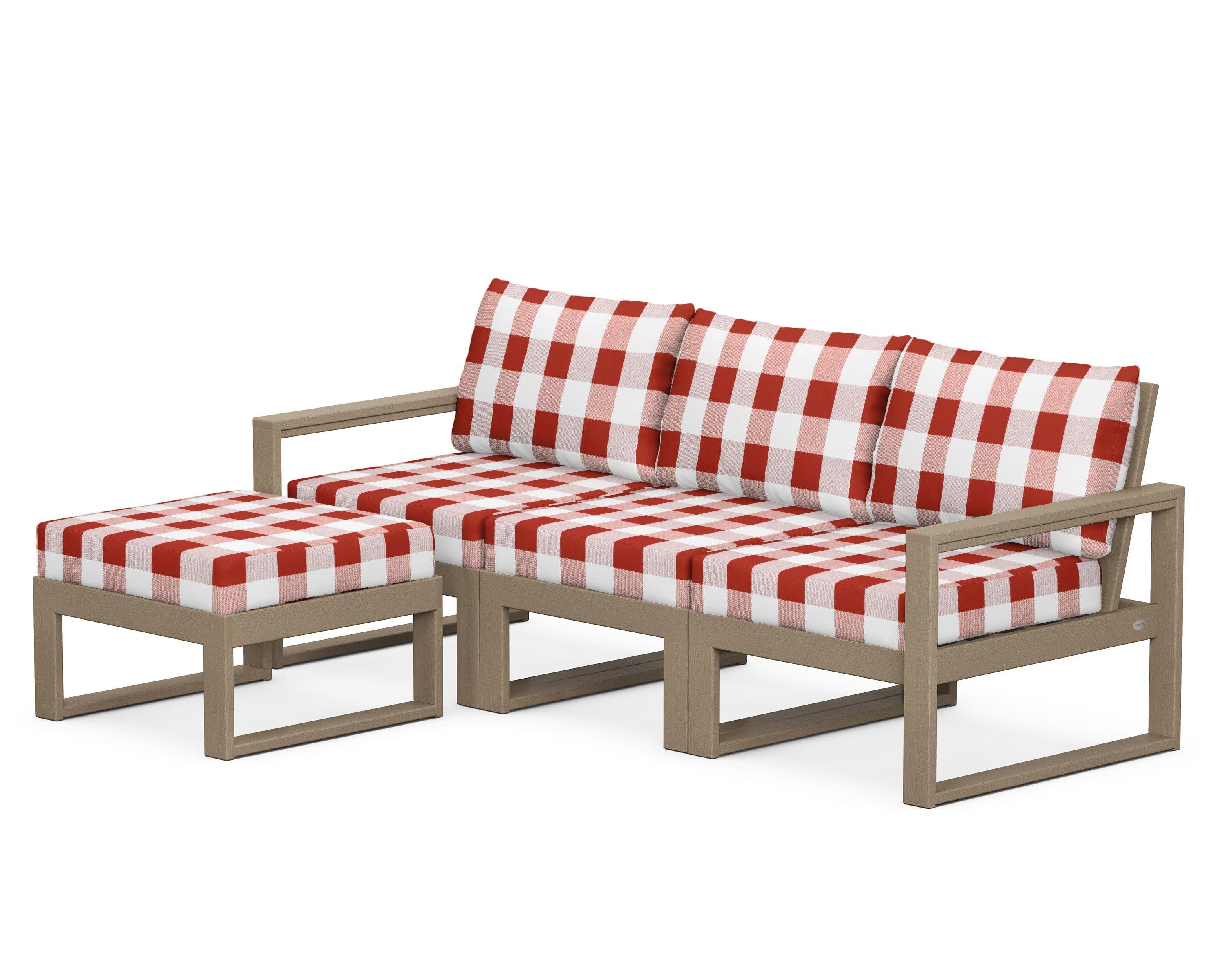 EDGE 4-Piece Modular Deep Seating Set with Ottoman in Vintage Sahara / Buffalo Plaid Crimson