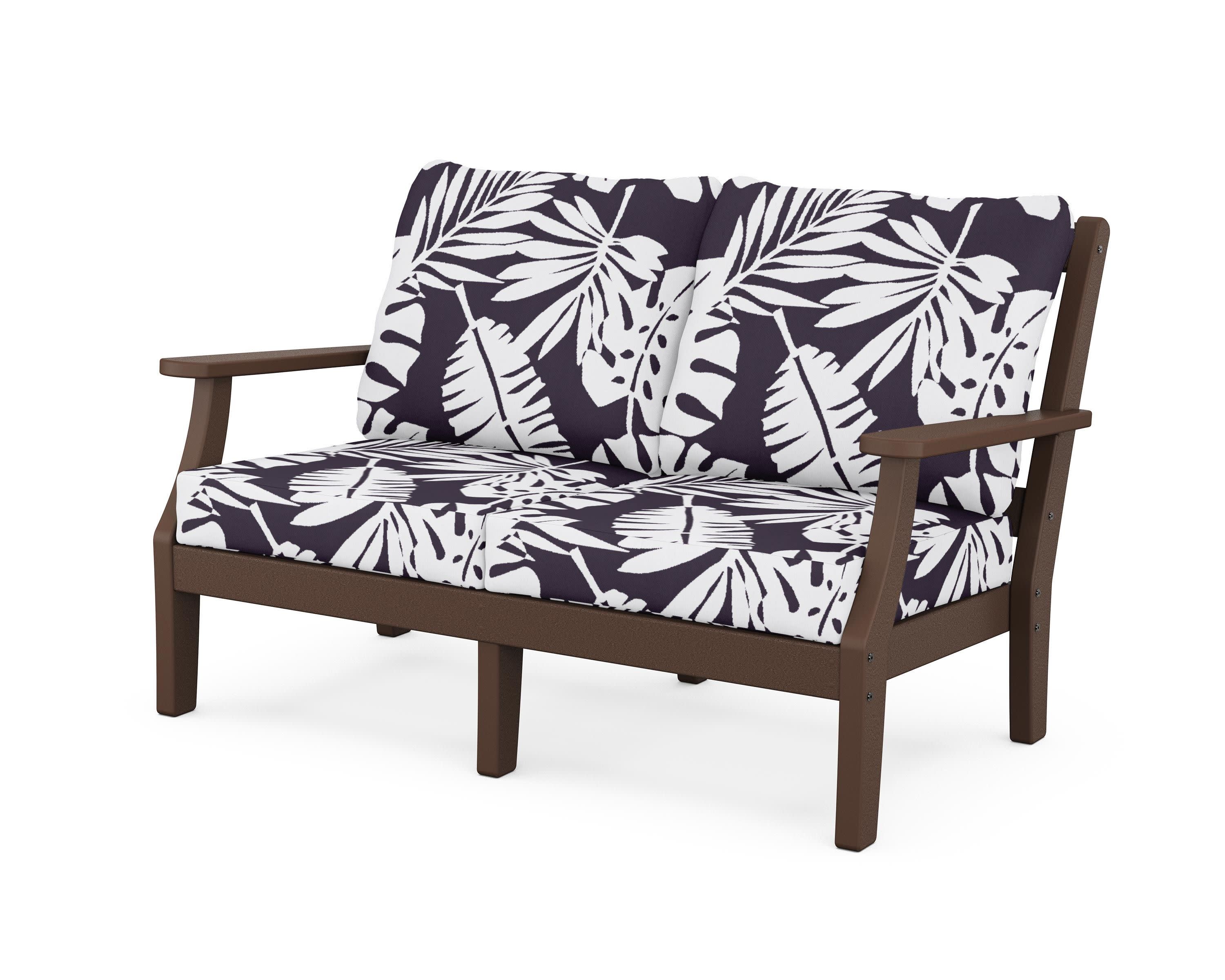Chinoiserie Deep Seating Loveseat in Mahogany / Leaf Navy