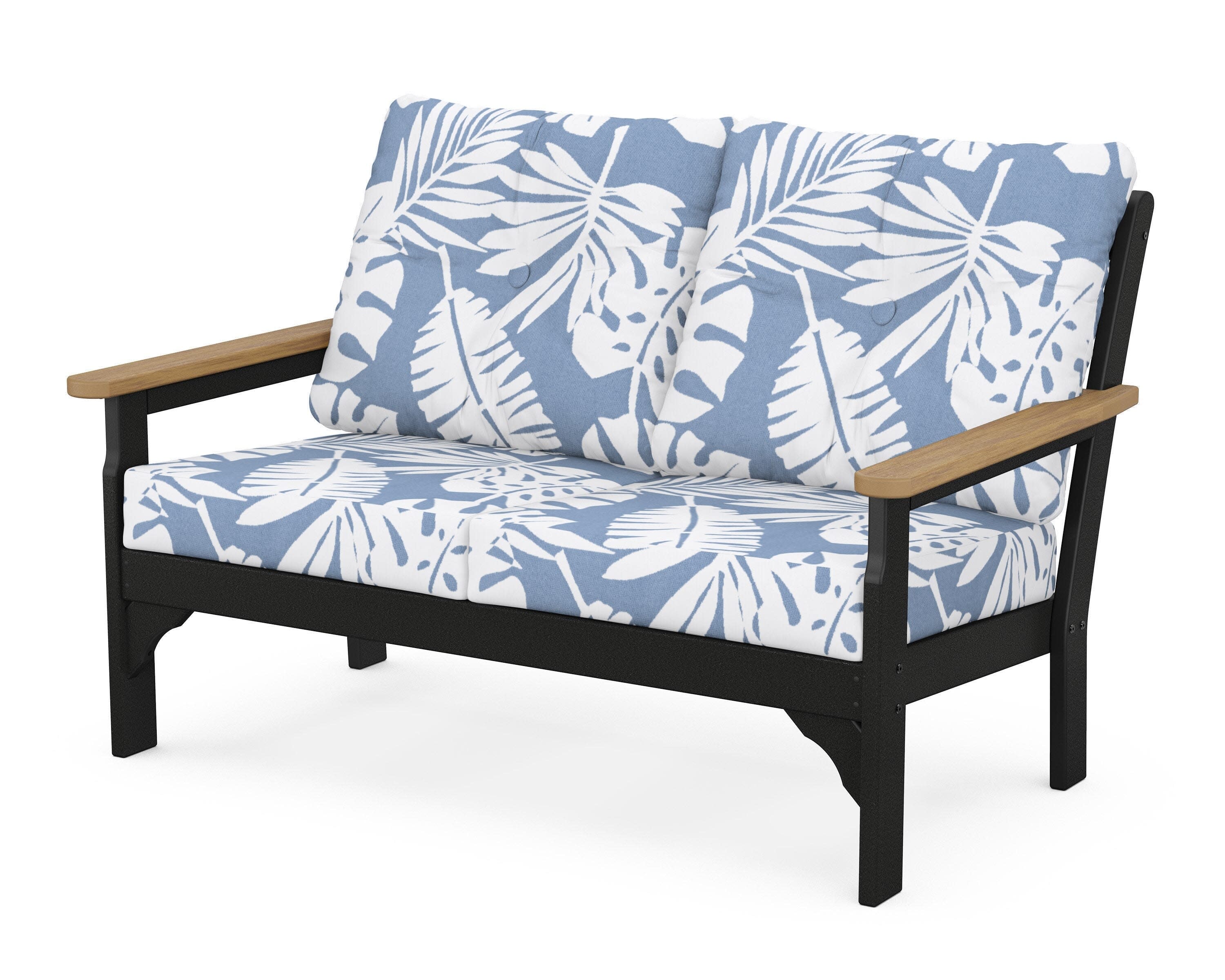Vineyard Deep Seating Loveseat in Black / Natural / Leaf Sky Blue