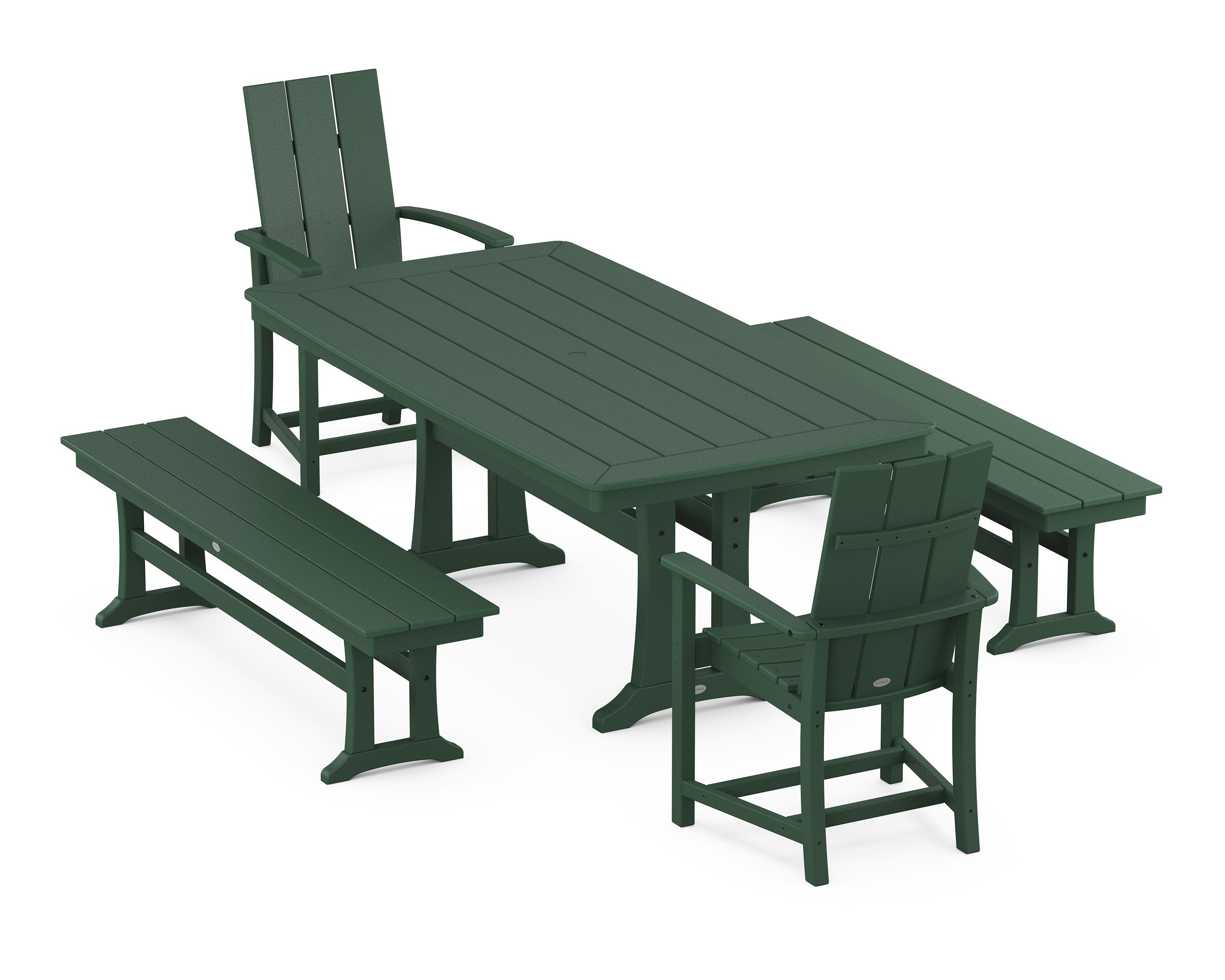 Modern Adirondack 5-Piece Dining Set with Trestle Legs in Green
