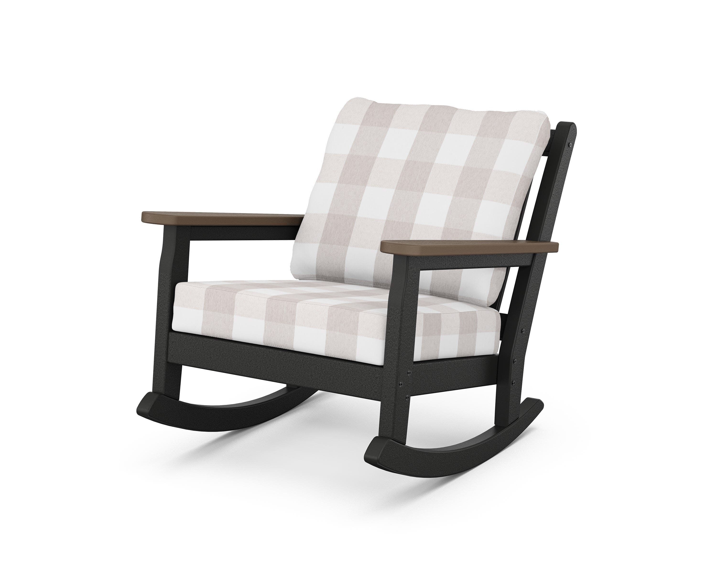 Chippendale Deep Seating Rocking Chair in Black / Kona / Buffalo Plaid Dune Burlap