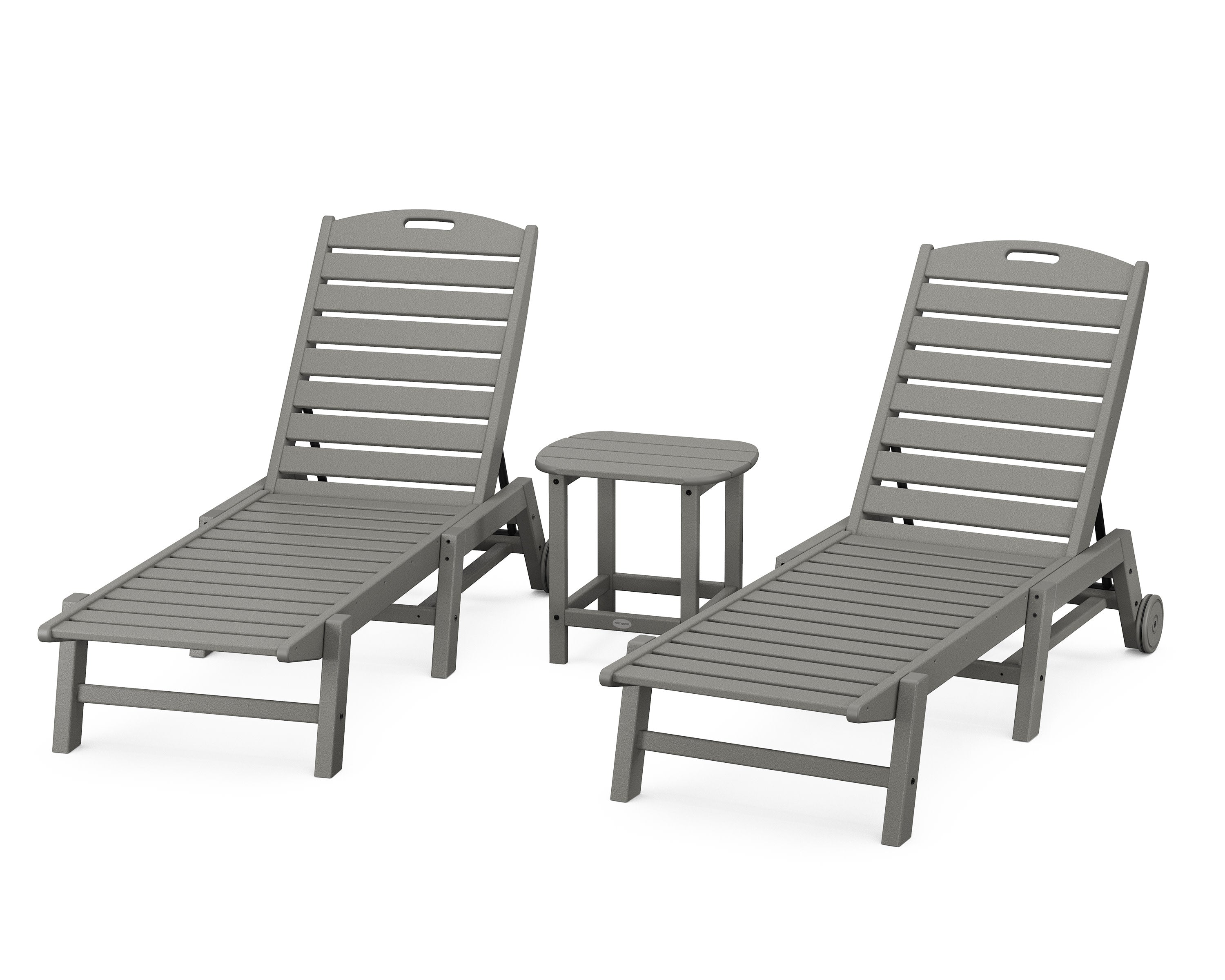 Nautical 3-Piece Chaise Lounge with Wheels Set with South Beach 18" Side Table in Slate Grey