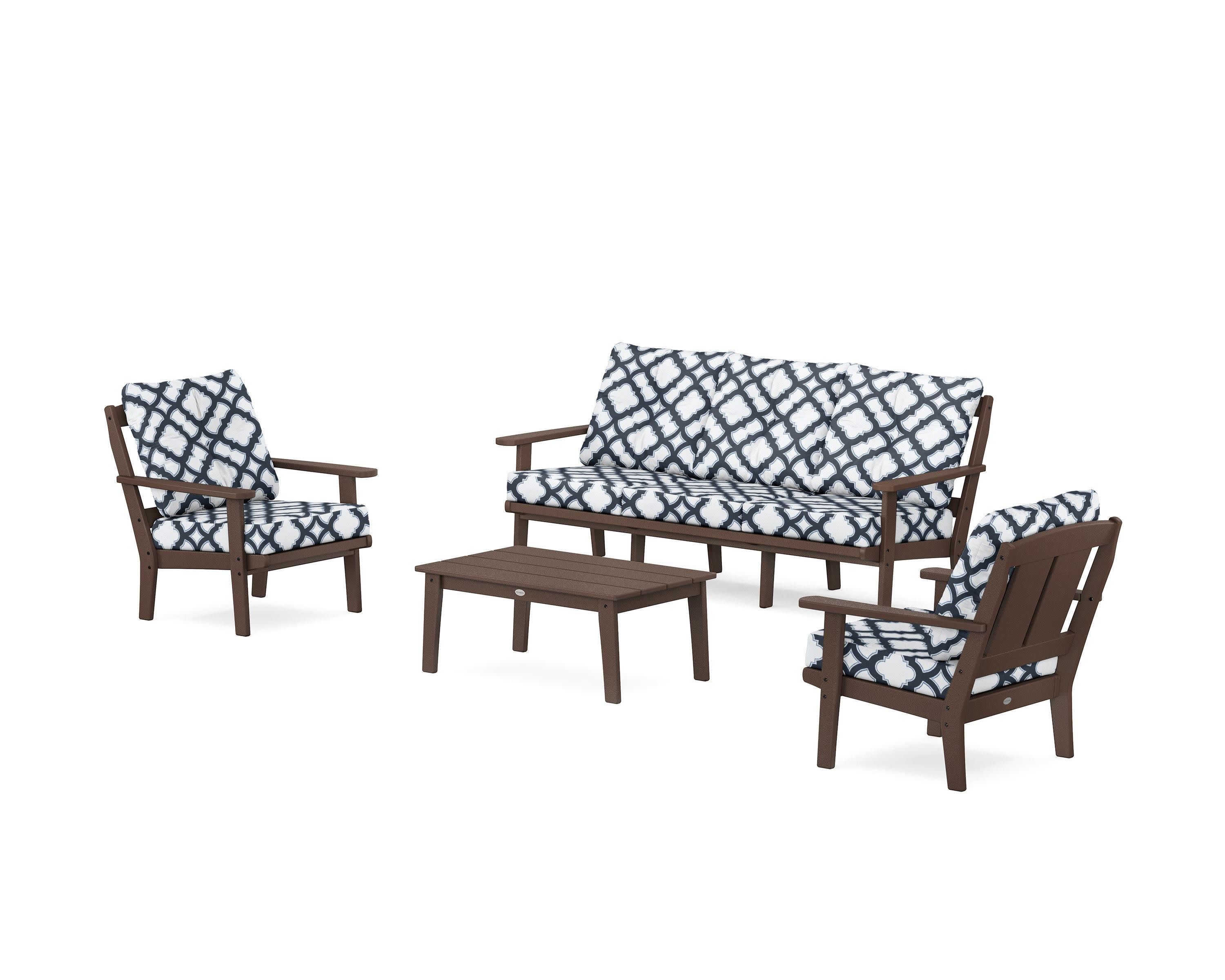 Mission 4-Piece Deep Seating Set with Sofa in Mahogany / Trellis Marine Indigo