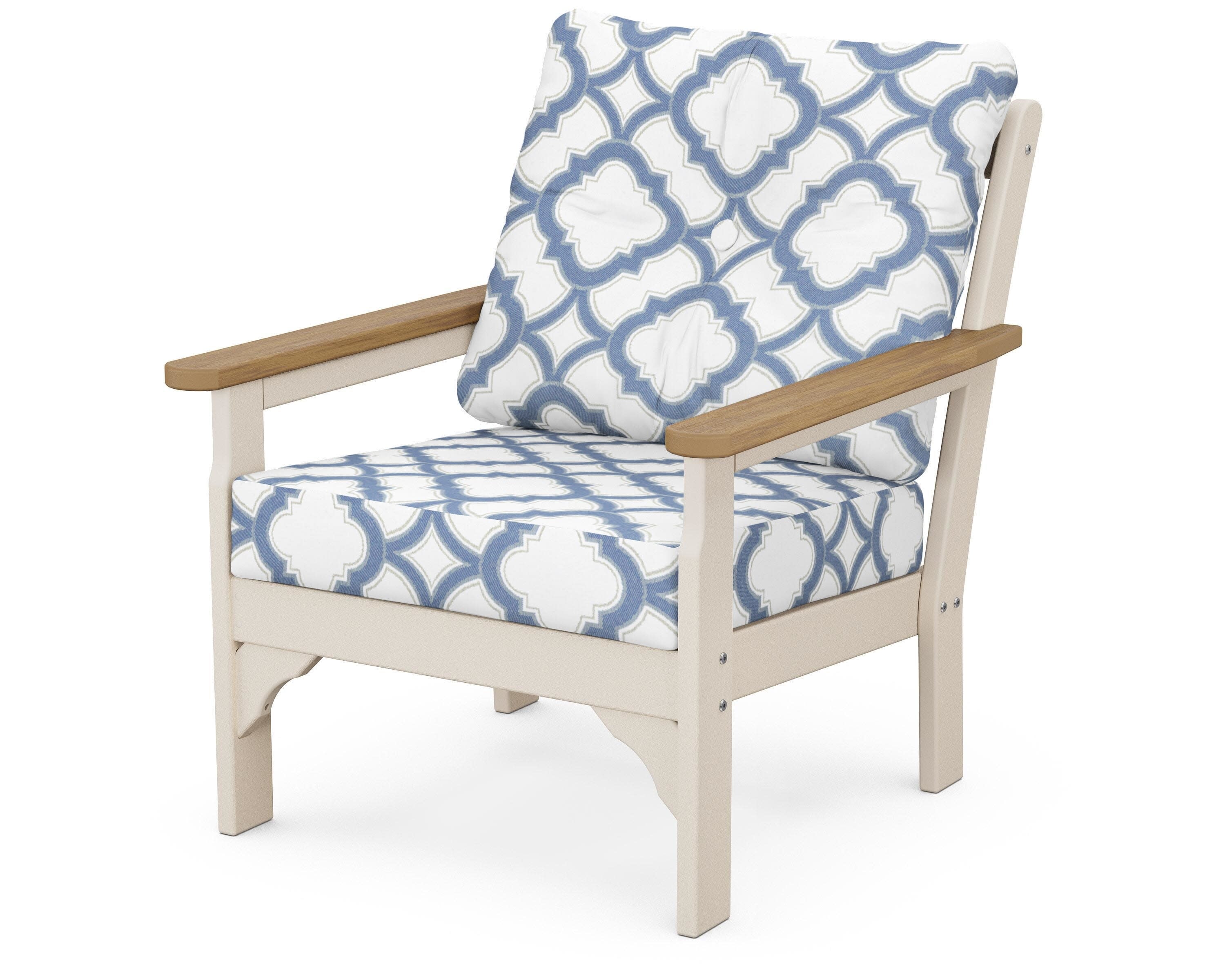 Vineyard Deep Seating Chair in Sand / Natural / Trellis Sky Blue