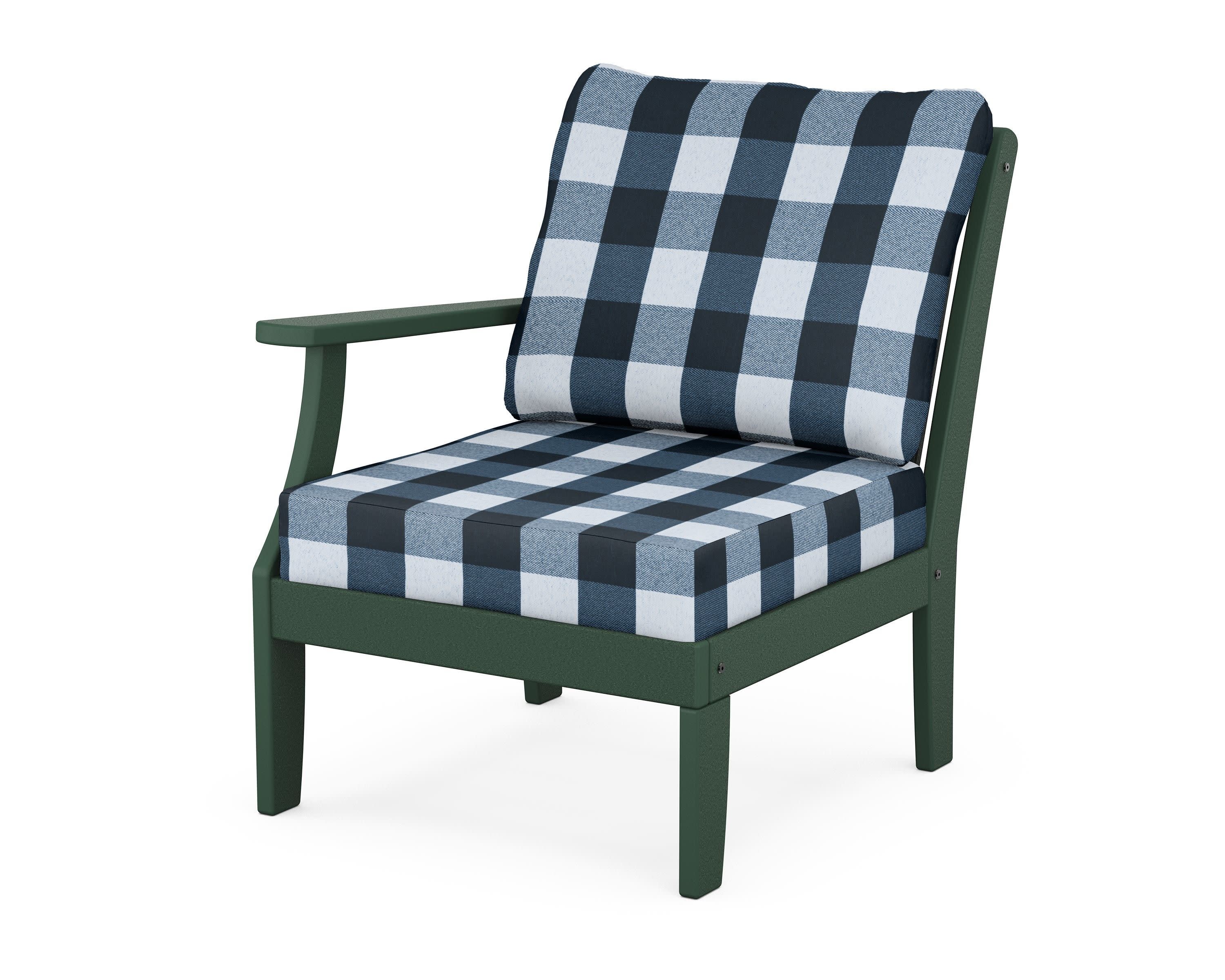 Braxton Modular Left Arm Chair in Green / Buffalo Plaid Marine Indigo