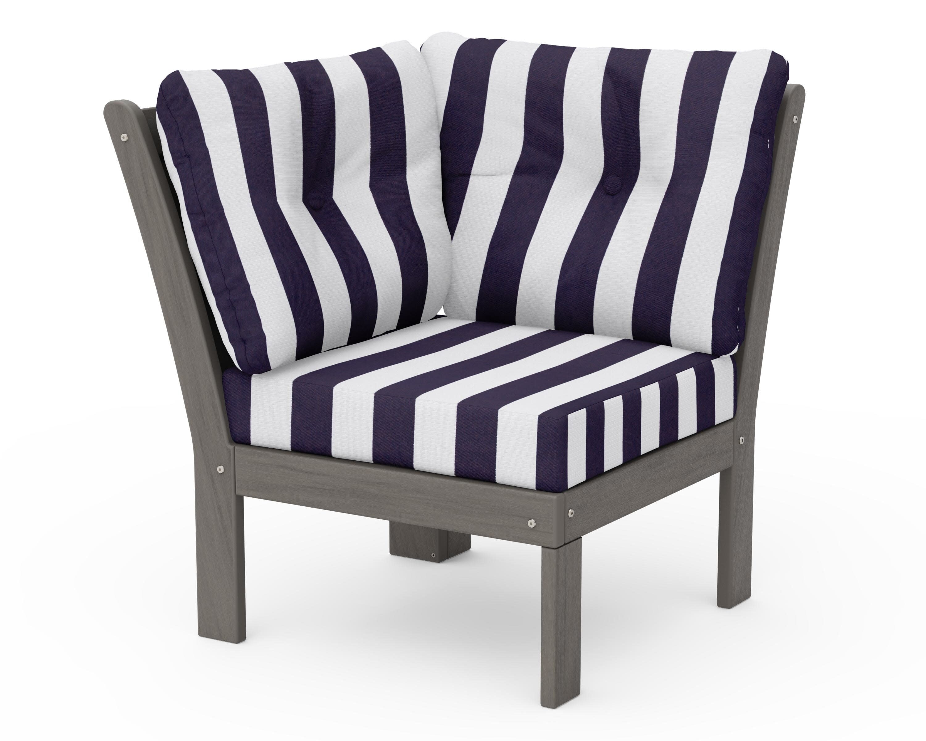 Vineyard Modular Corner Chair in Driftwood / Cabana Stripe Navy
