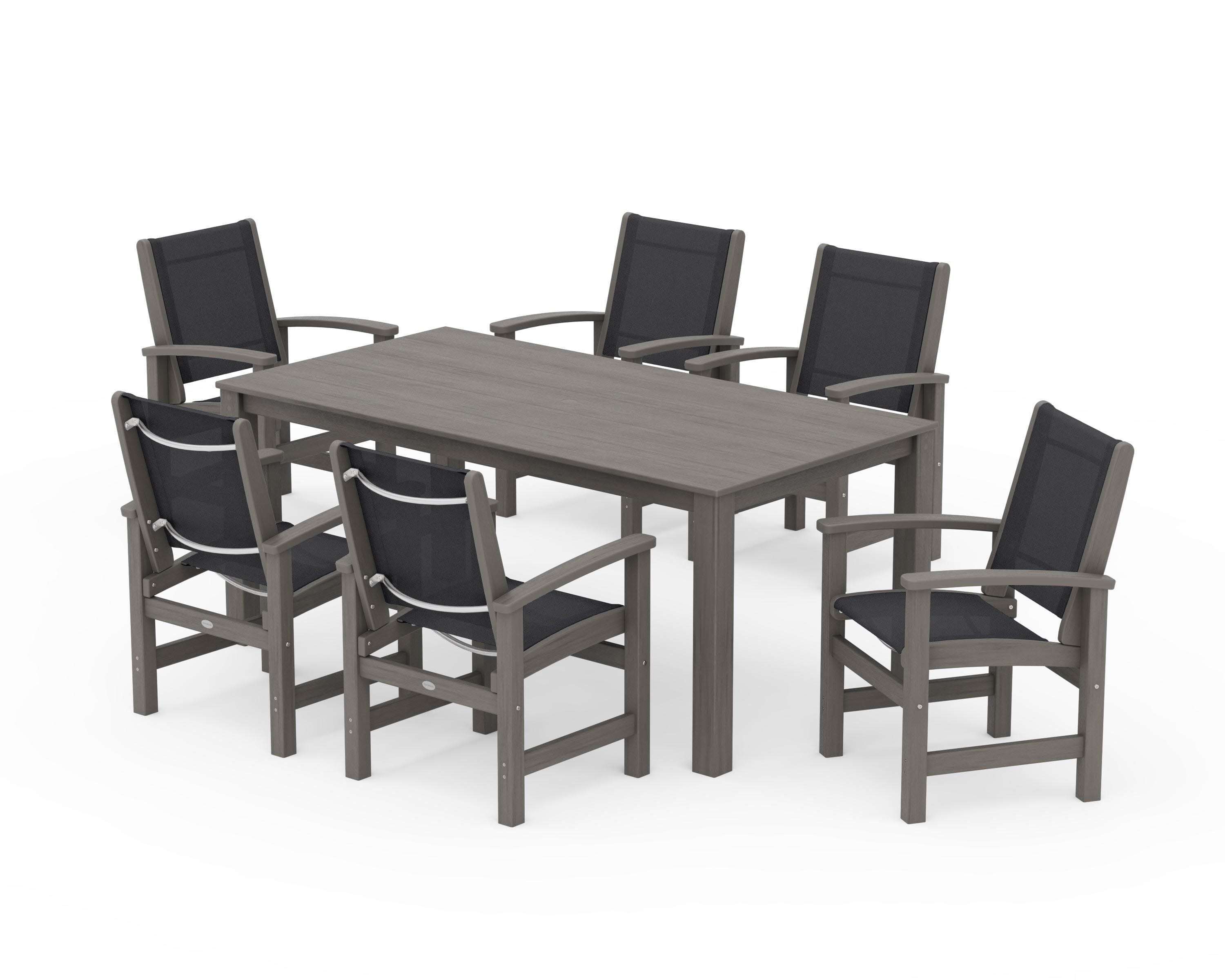 Coastal 7-Piece Parsons Dining Set in Driftwood / Black Sling