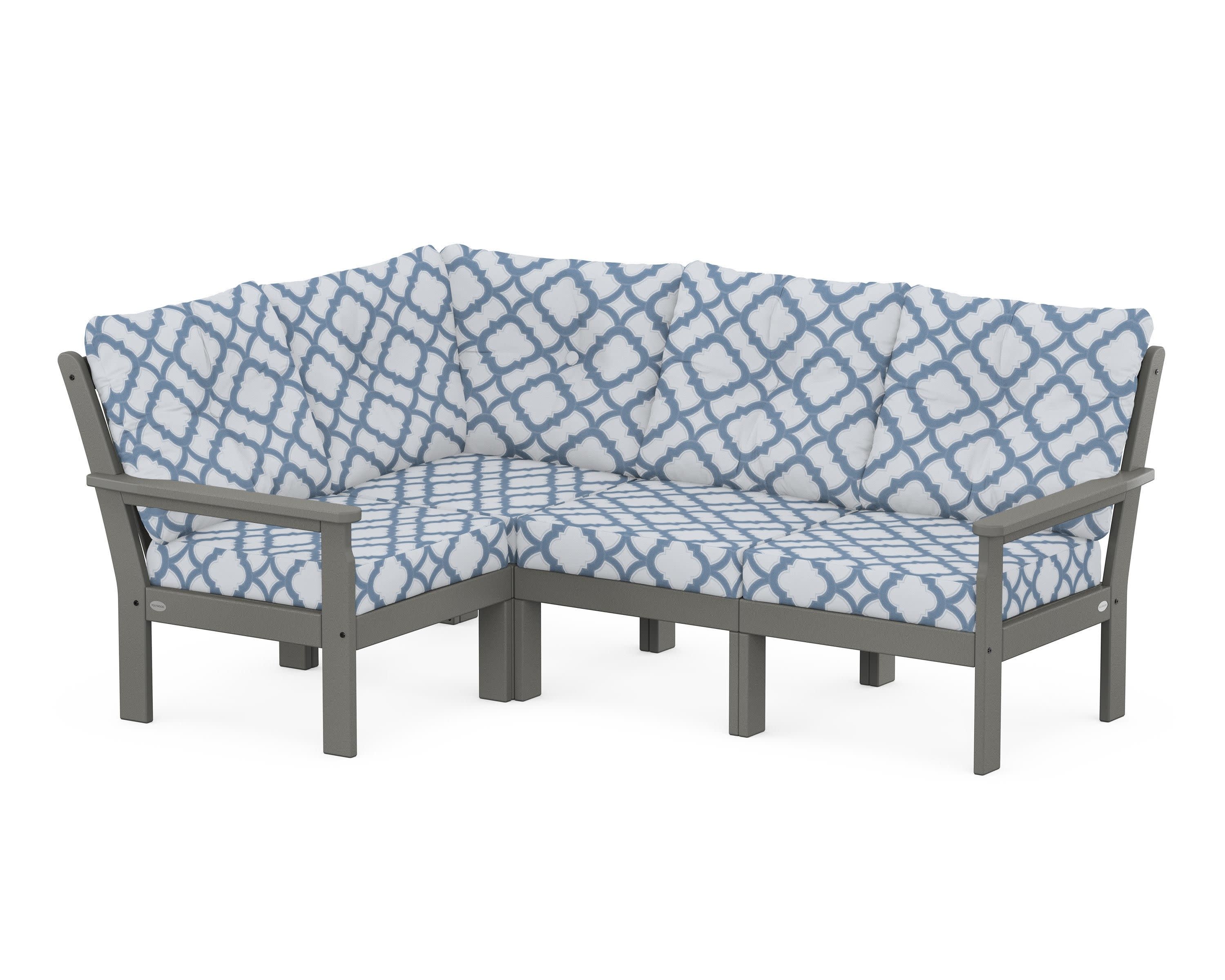 Vineyard 4-Piece Sectional in Slate Grey / Trellis Sky Blue