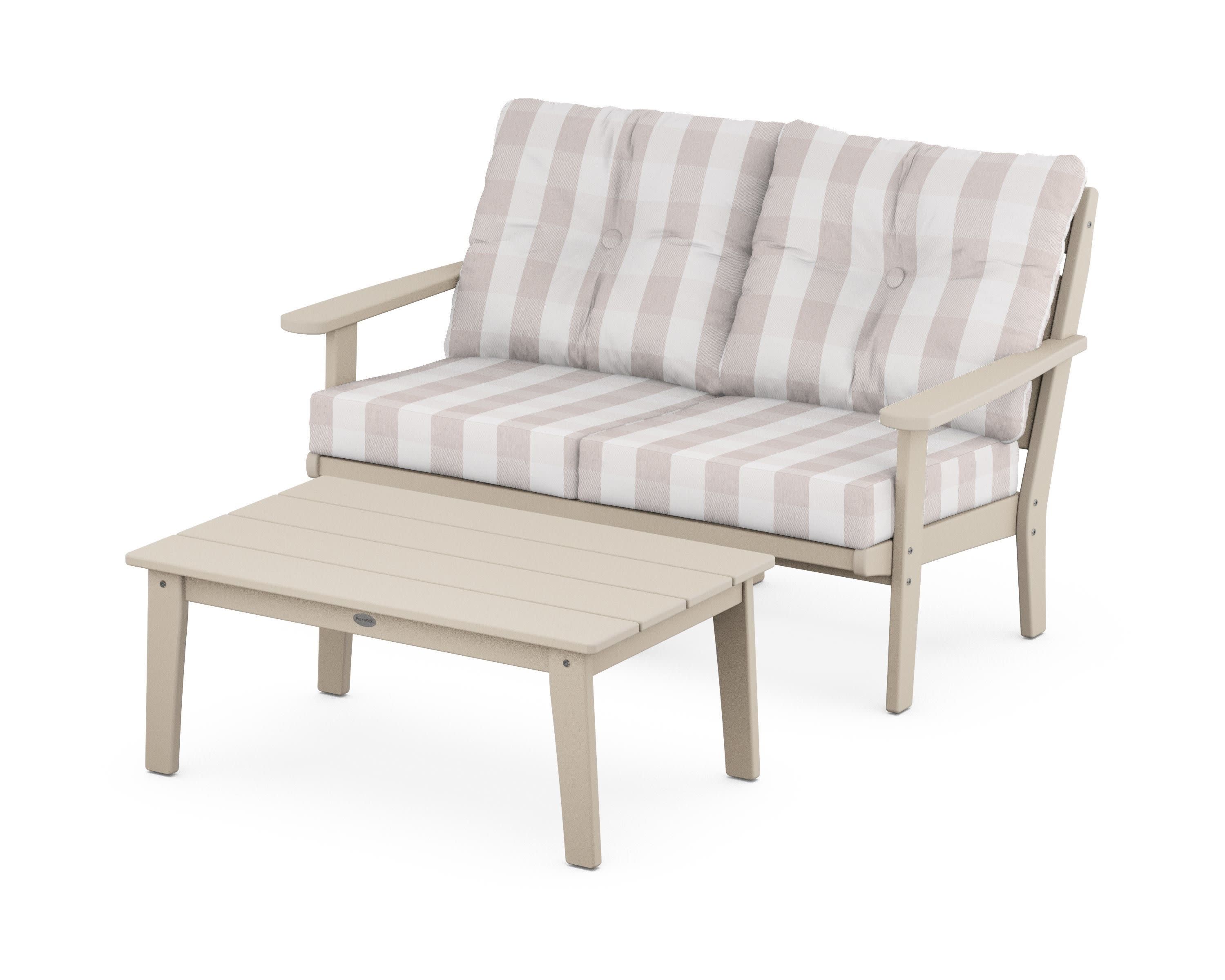 Lakeside 2-Piece Lounge Loveseat Set in Sand / Buffalo Plaid Dune Burlap