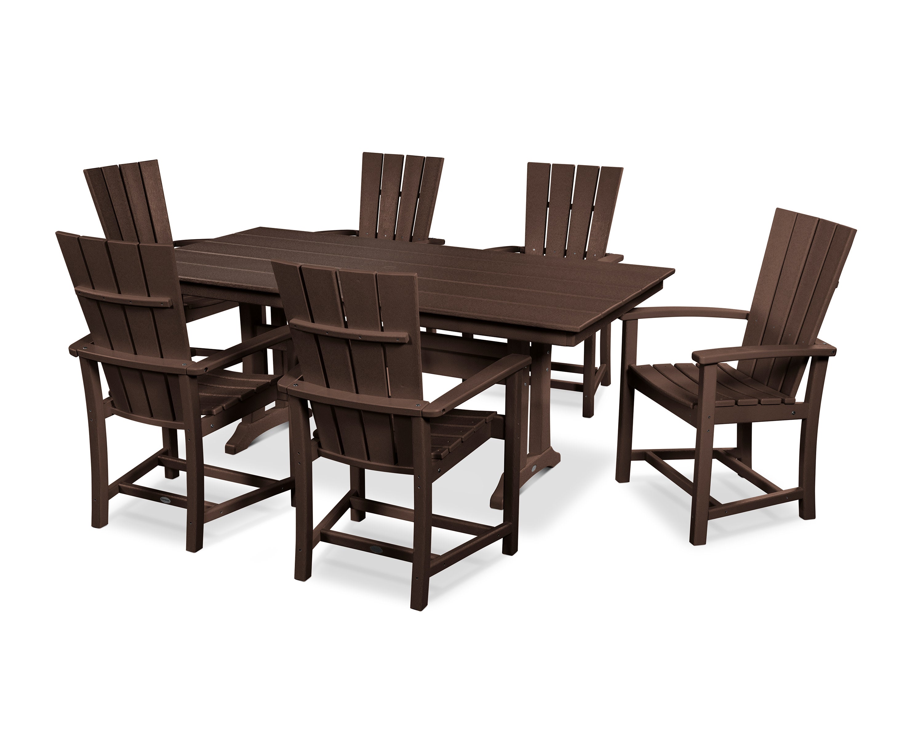 Quattro 7-Piece Farmhouse Dining Set with Trestle Legs in Mahogany