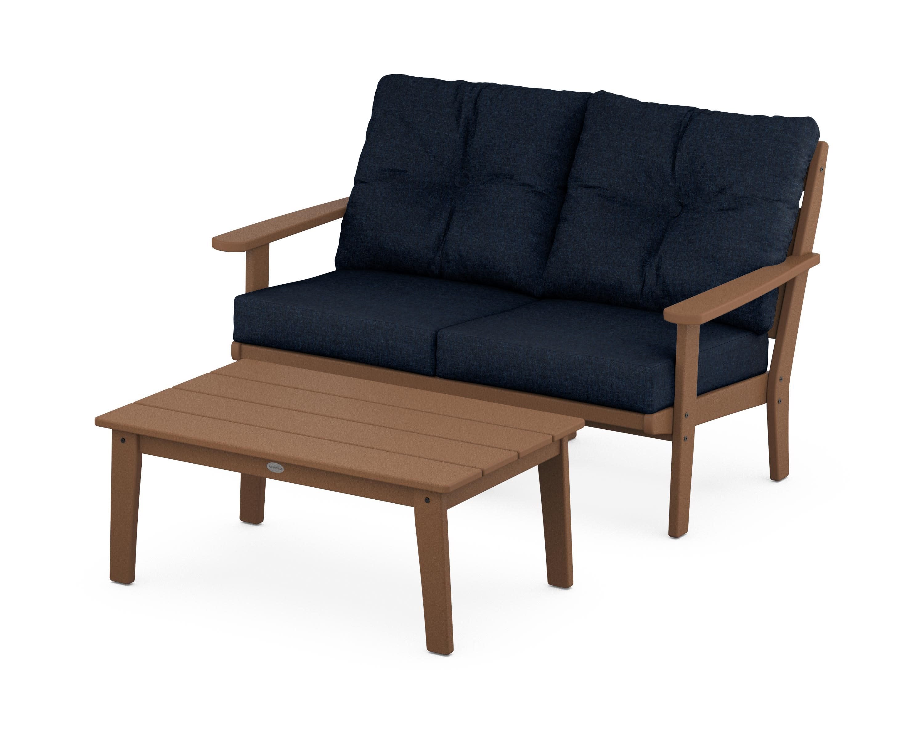 Lakeside 2-Piece Lounge Loveseat Set in Teak / Marine Indigo