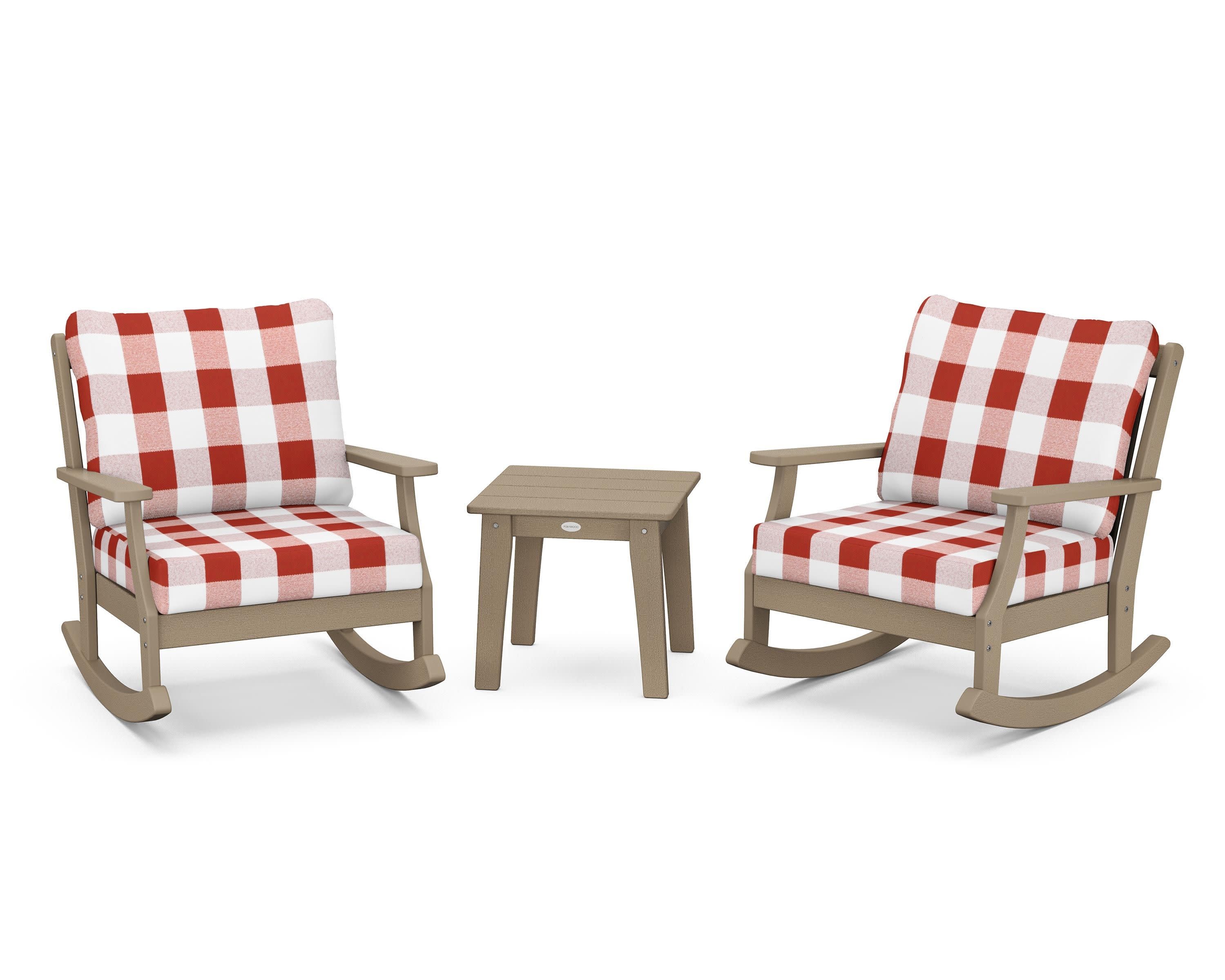 Braxton 3-Piece Deep Seating Rocker Set in Vintage Sahara / Buffalo Plaid Crimson