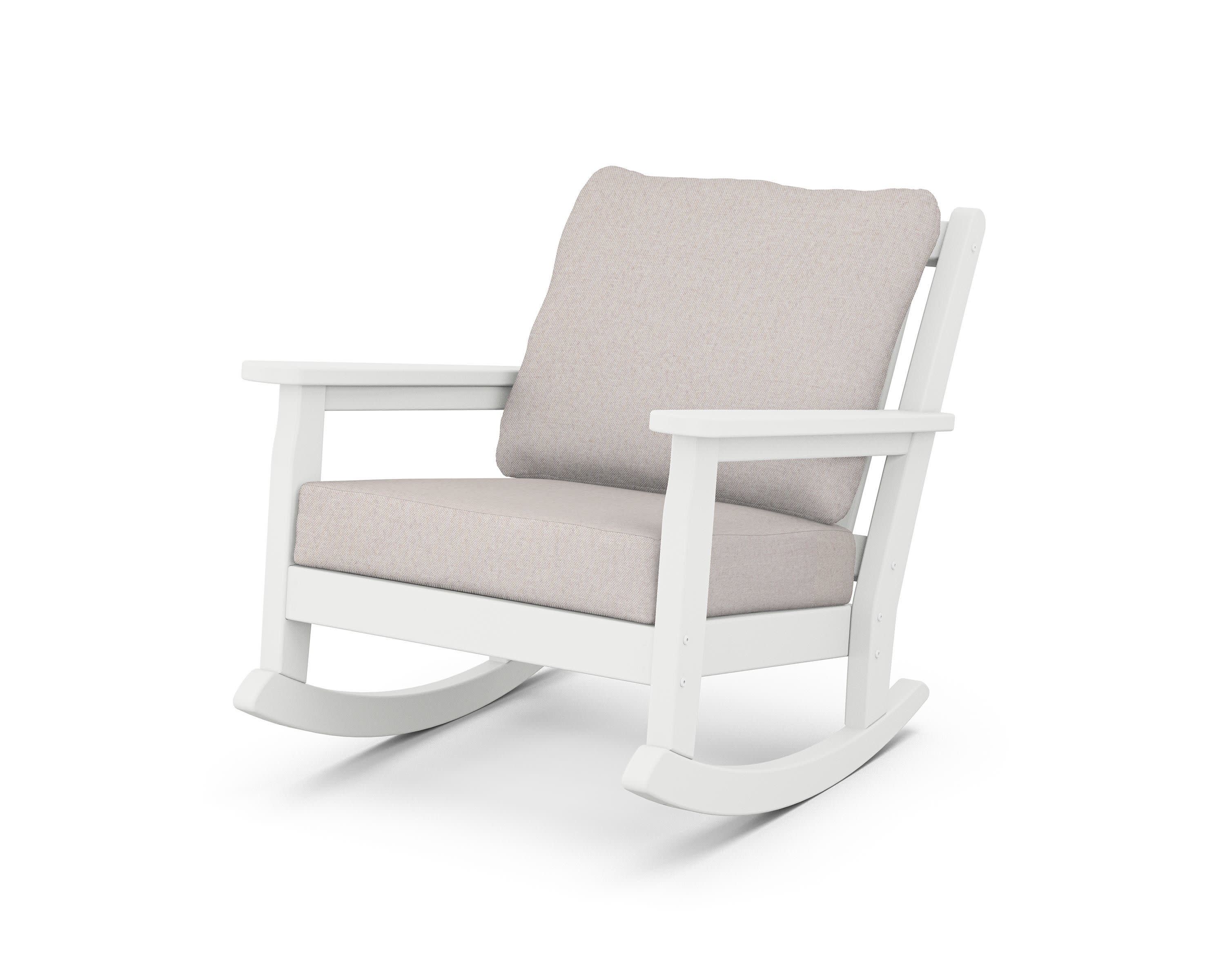 Chippendale Deep Seating Rocking Chair in White / Dune Burlap