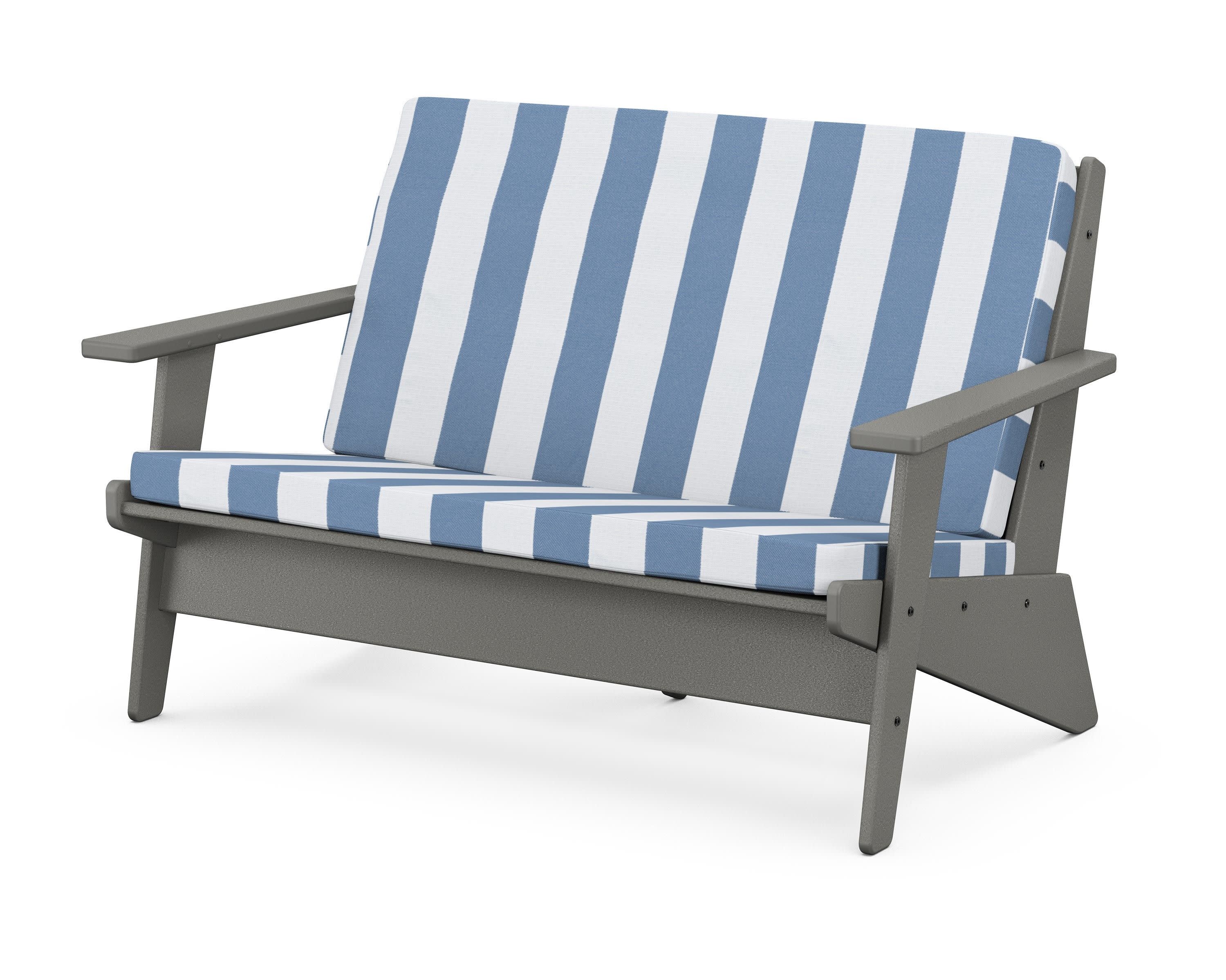 Riviera Modern Lounge Loveseat in Slate Grey / Cabana Stripe Sky Blue
