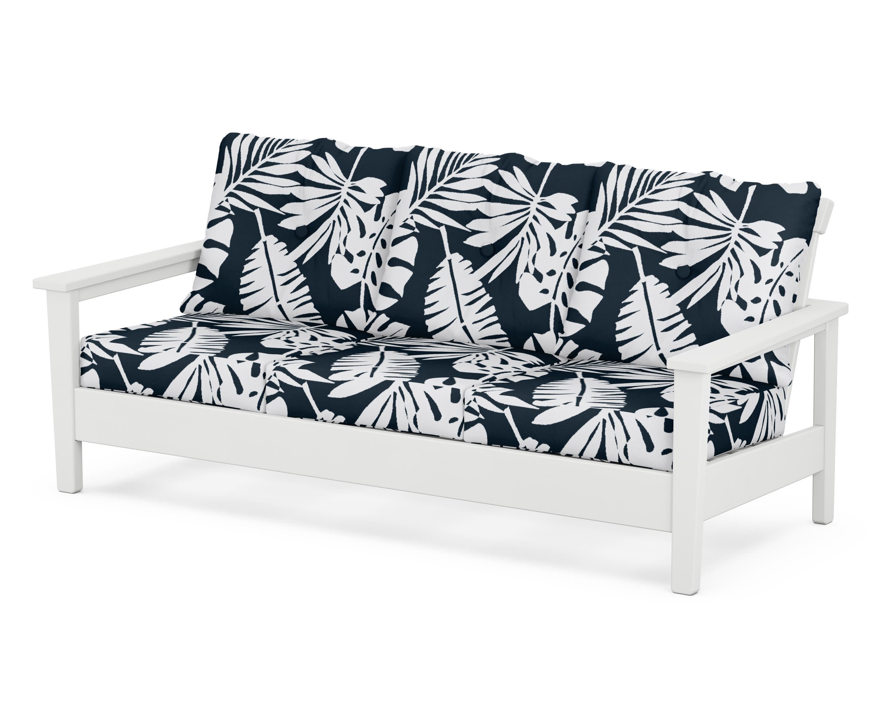 Prescott Deep Seating Sofa in White / Leaf Marine Indigo