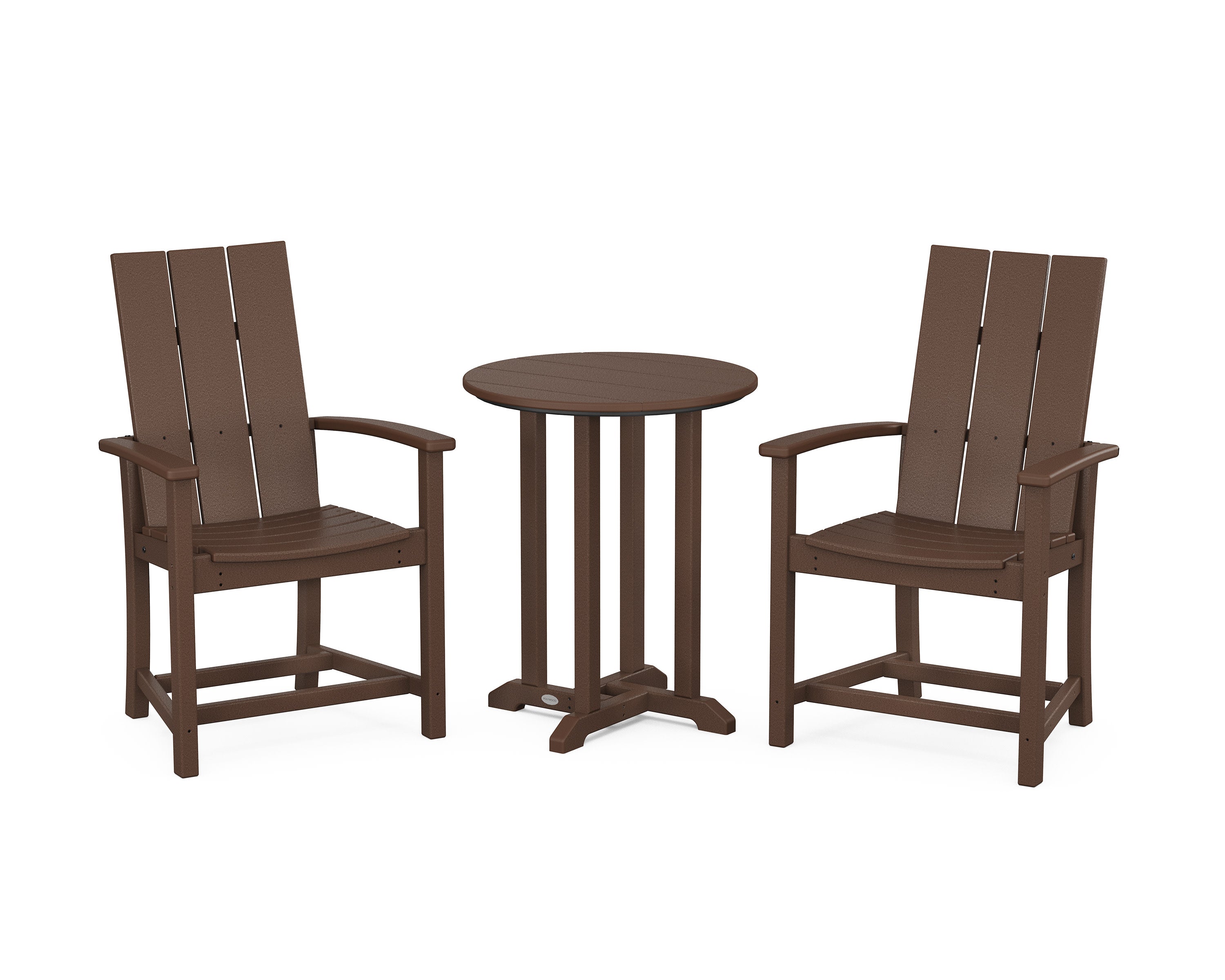 Modern Adirondack 3-Piece Round Farmhouse Bistro Dining Set in Mahogany
