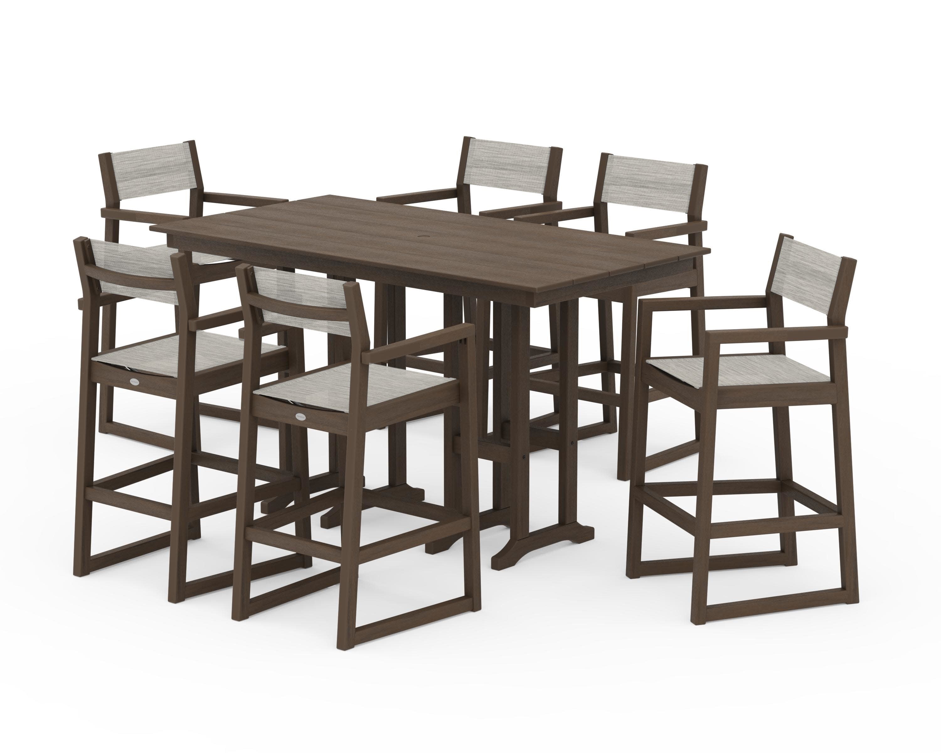 EDGE Sling Arm Chair 7-Piece Farmhouse Bar Set in Kona / Birch Sling